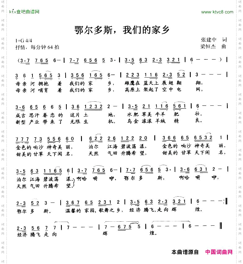 鄂尔多斯，我们的家乡张建中词梁恒杰曲