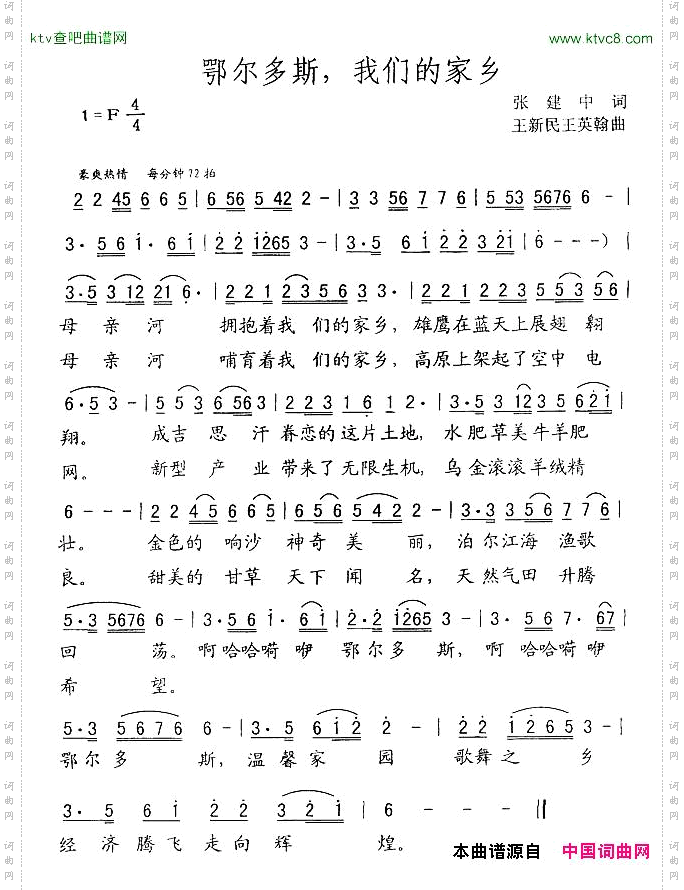 鄂尔多斯，我们的家乡张建中词王新民王英翰曲