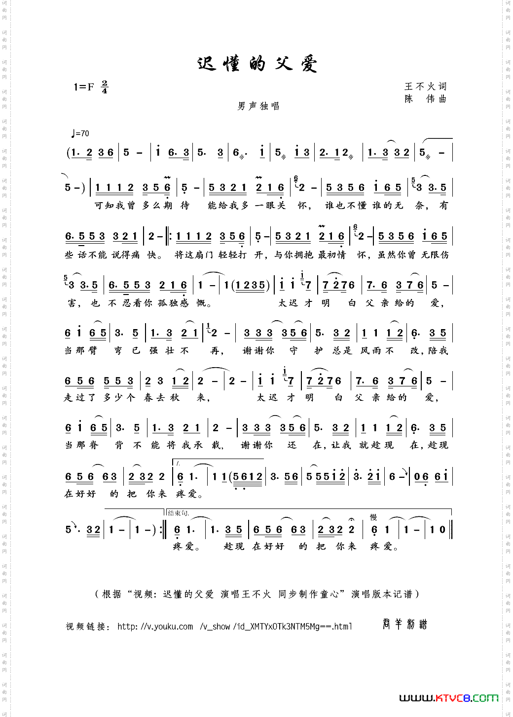 迟懂的父爱王不火词陈伟曲_迟懂的父爱王不火词 陈伟曲