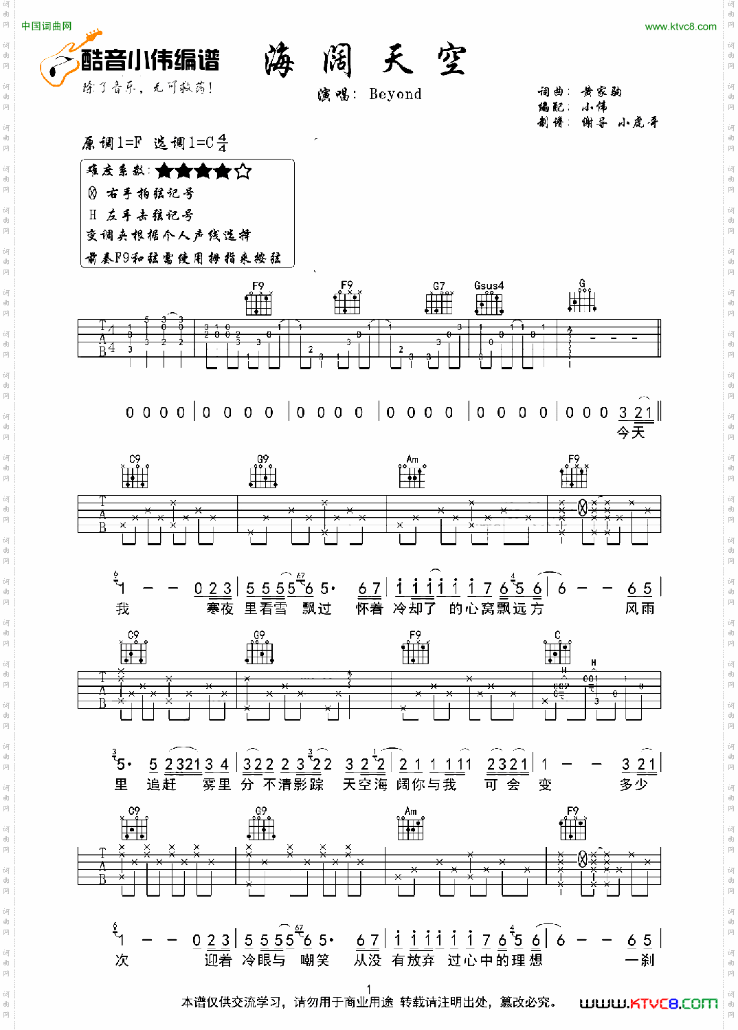 海阔天空酷音小伟编谱