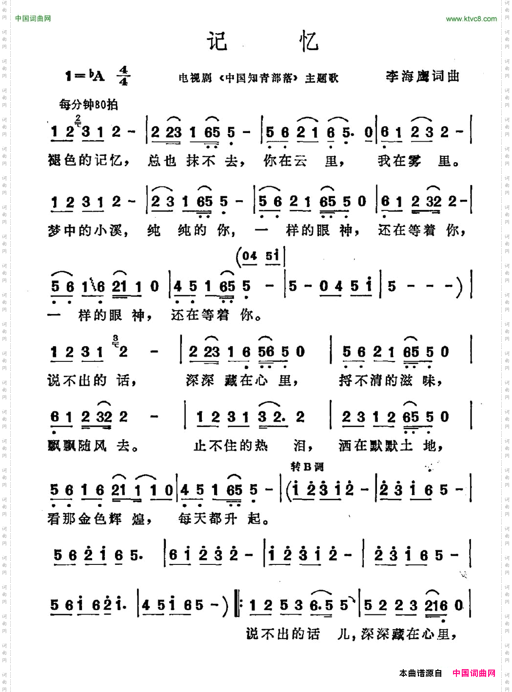 记忆李海鹰词李海鹰曲_记忆李海鹰词 李海鹰曲