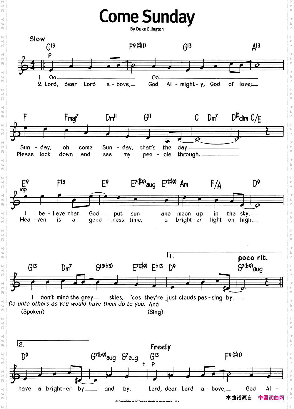 蓝调音乐：ComeSunday