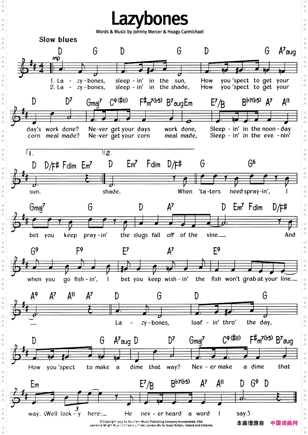 蓝调音乐：Lazybones