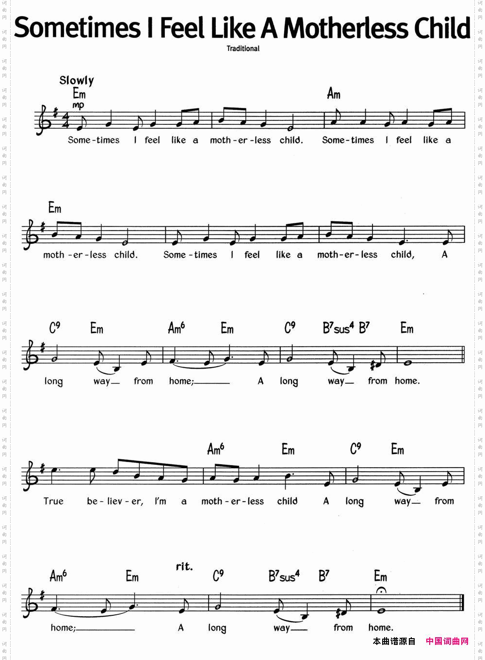 蓝调音乐:SometimesIFeelLikeAMotherlessChild