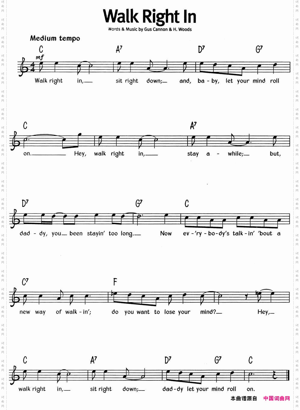 蓝调音乐：WalkRightIn