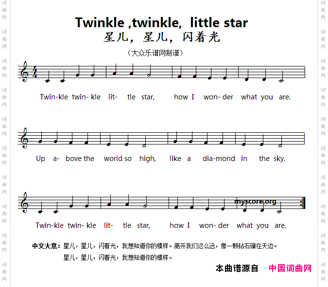 英文儿歌：Twinkle,twinkle,littlestar星儿，星儿，闪着光_英文儿歌：Twinkle,twinkle,little star星儿，星儿，闪着光