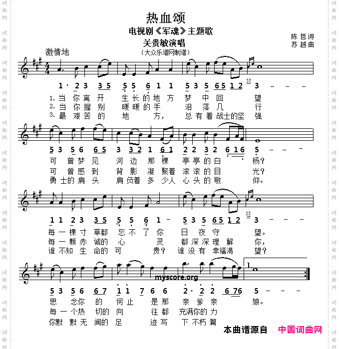 热血颂_线简谱对照版