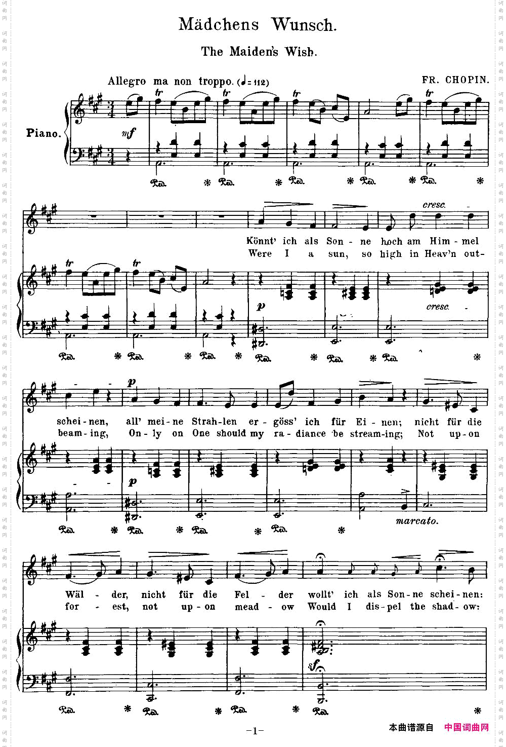 Chopin-17PolishSongsOp.74,No.1MadchensWunsch.TheMaiden’sWisb.钢琴伴奏谱_Chopin-17 Polish Songs Op.74,No.1Madchens Wunsch. The Maiden’s Wisb.钢琴伴奏谱