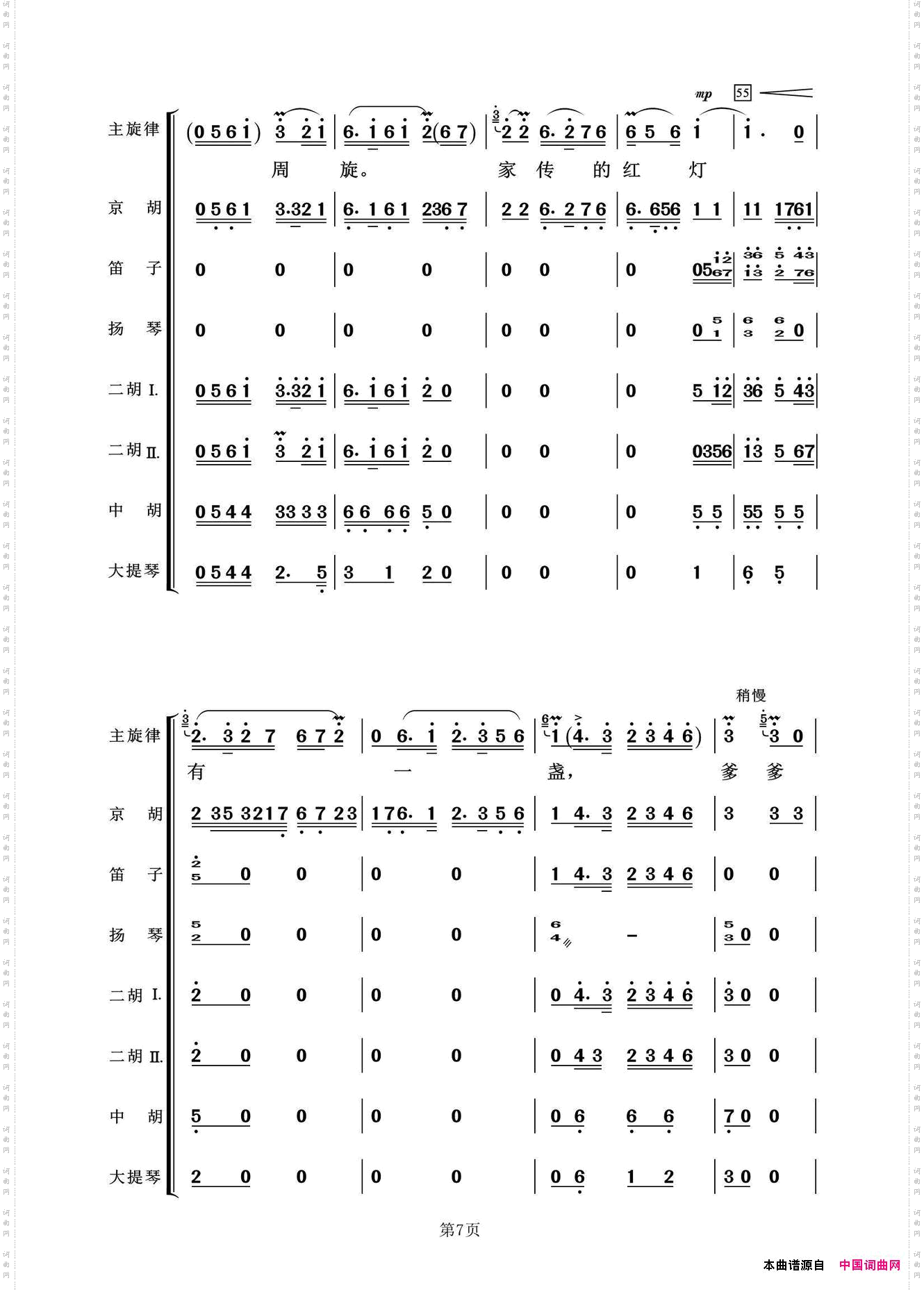 光辉照儿永向前京剧《红灯记》选段、唱腔+伴奏总谱