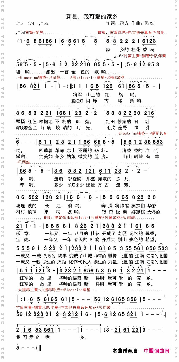 新县，我可爱的家乡_曲谱、伴奏