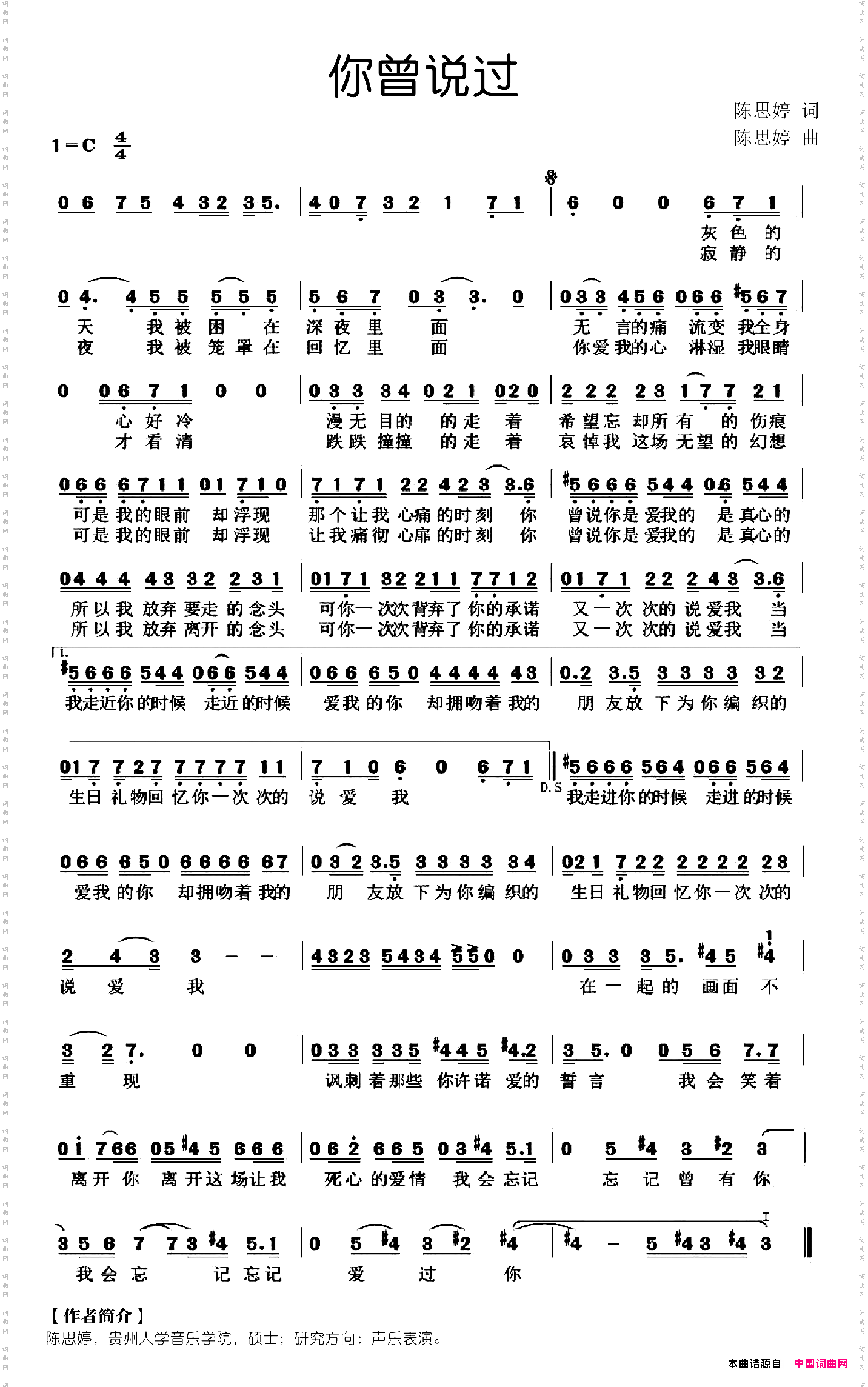 你曾说过陈思婷词曲