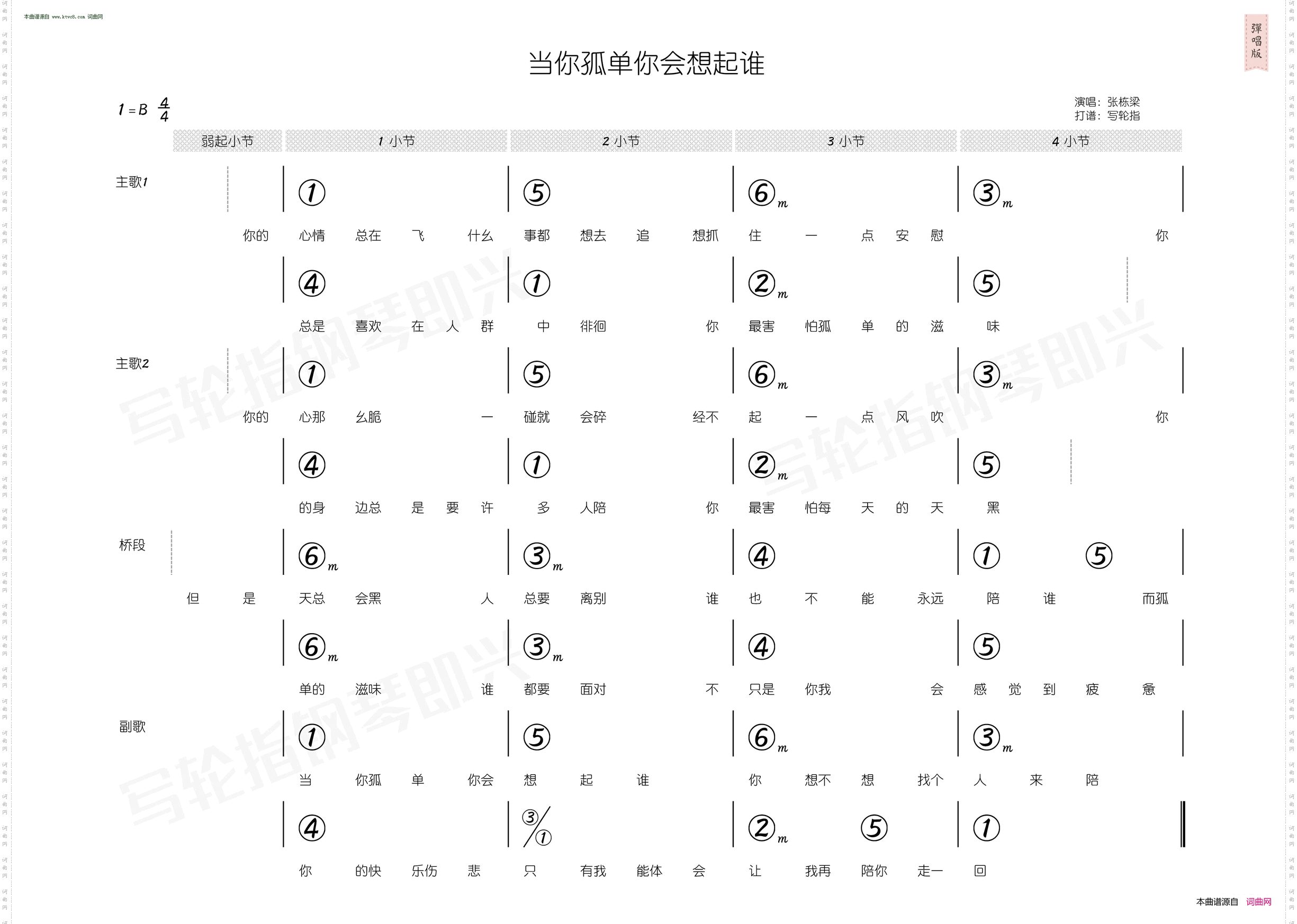 当你孤单你会想起谁_ 简和谱 