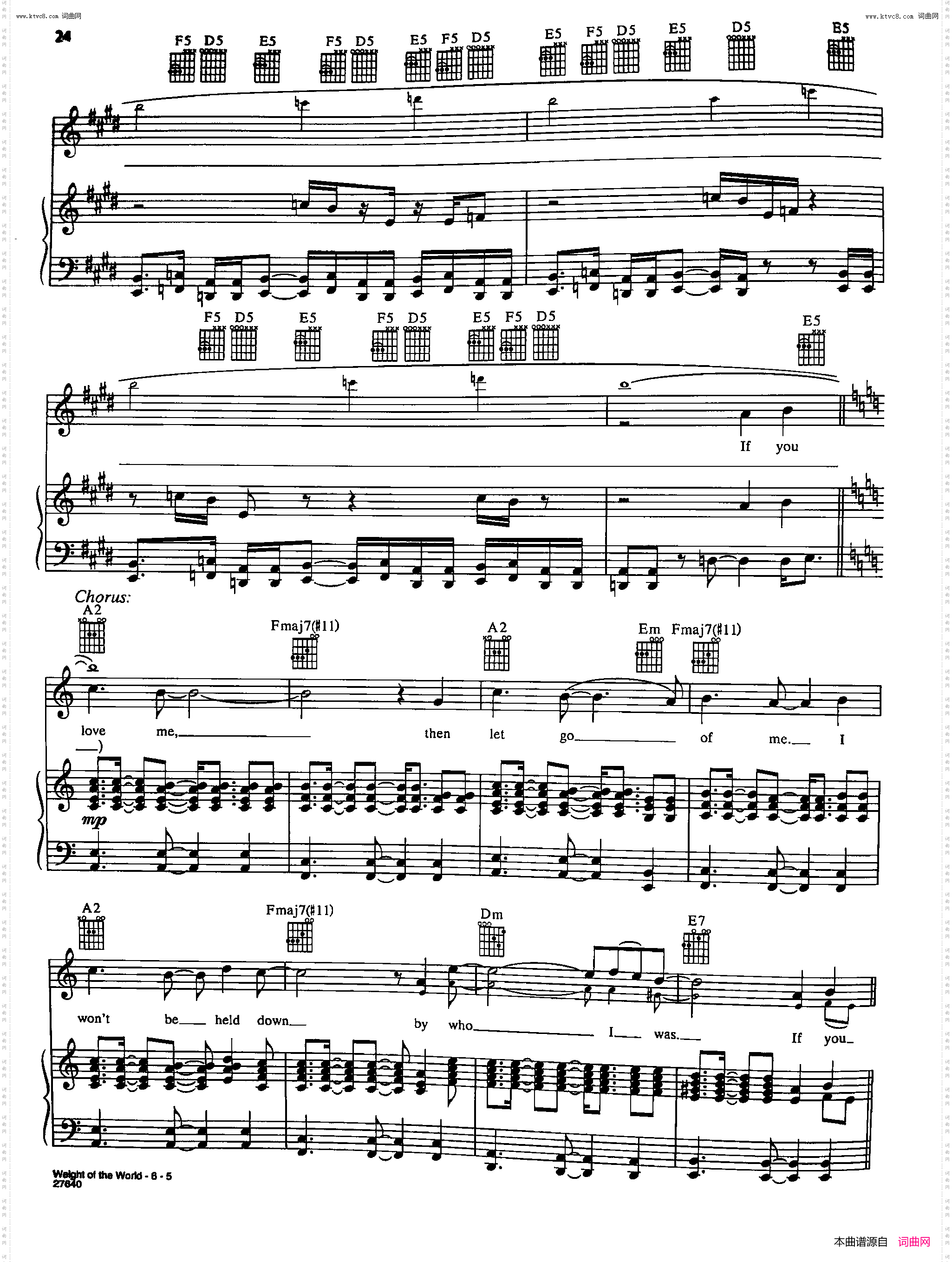 Weight Of The World_歌曲 人声吉他钢琴谱