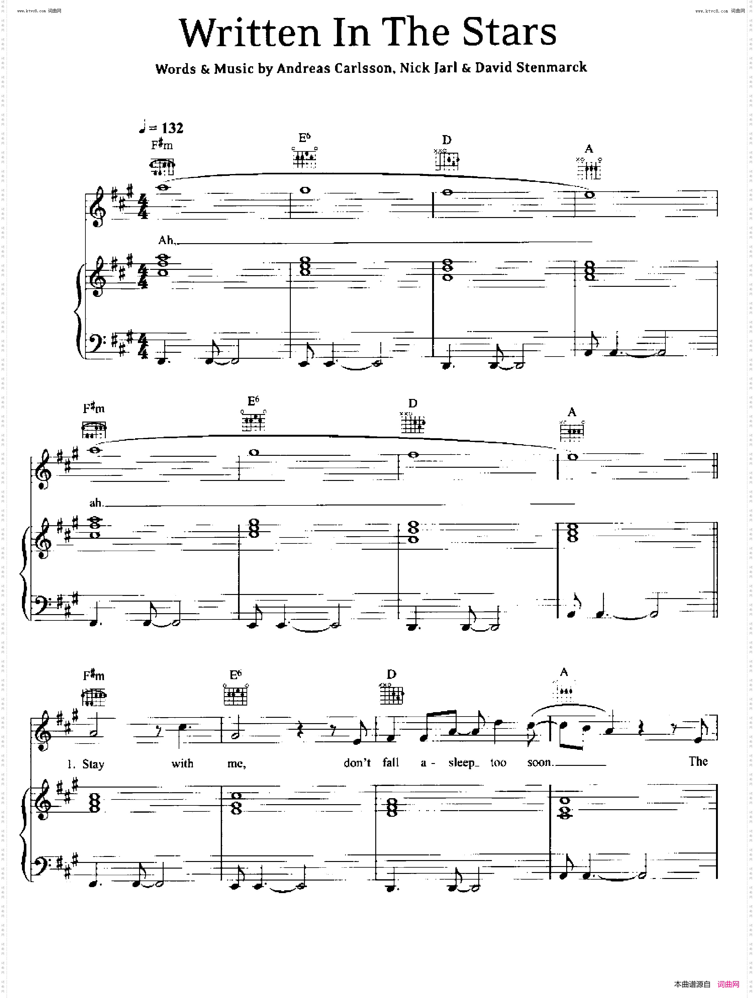 Written In The Stars_歌曲 人声吉他钢琴谱