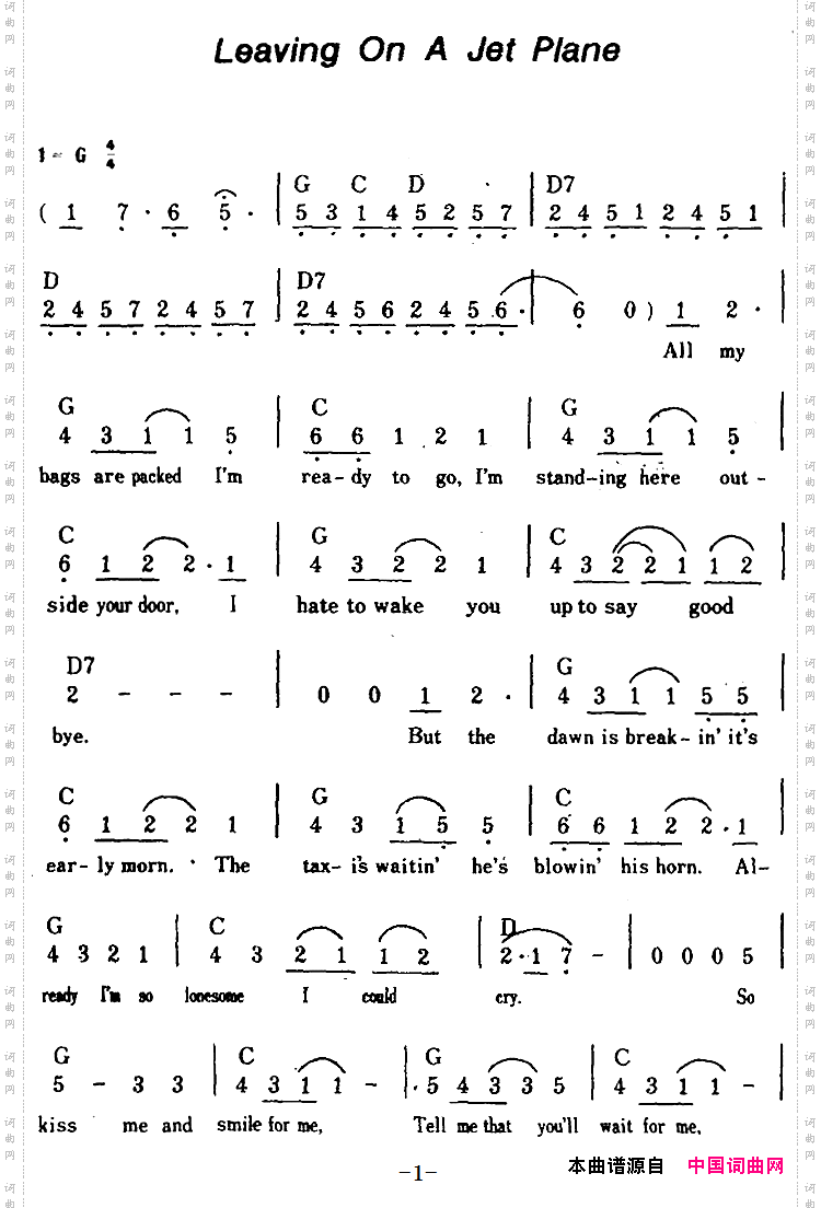 【美】LeavingOnAJetPlane乘喷气机离去
