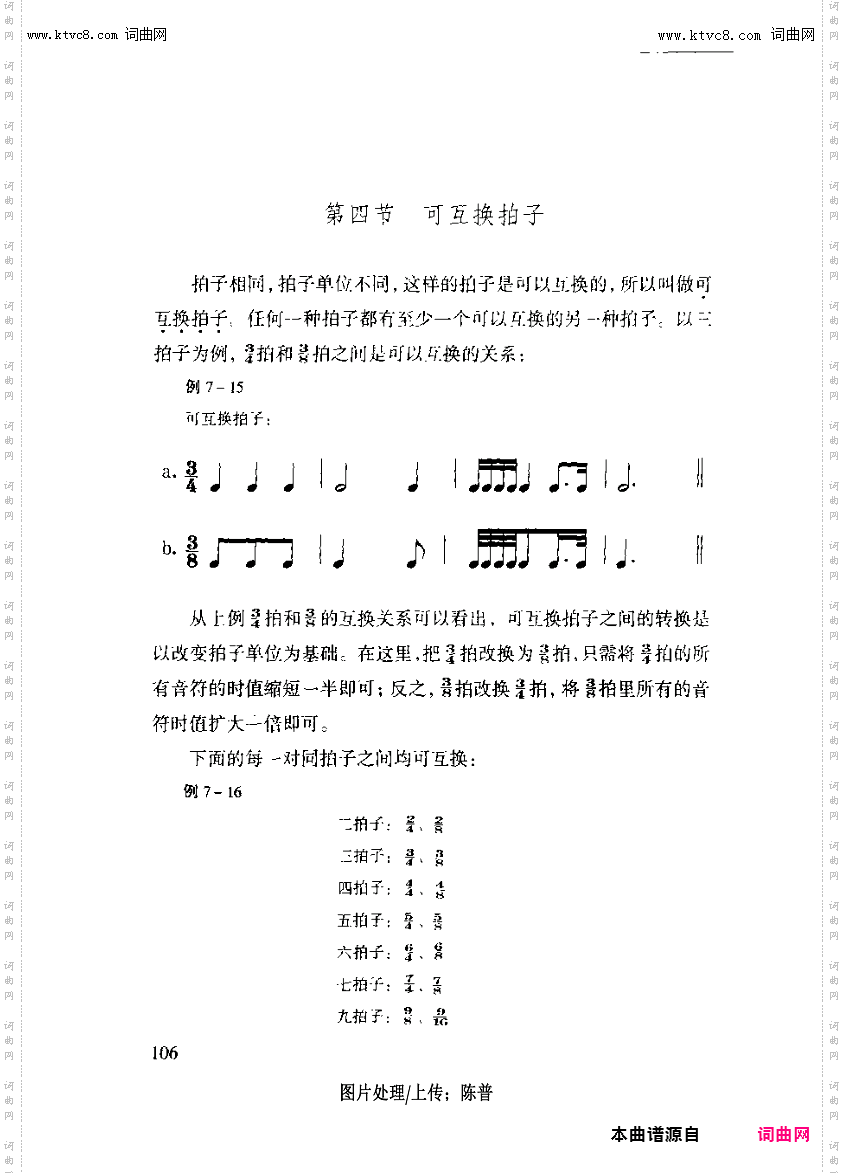 其他曲谱_第七章音乐的速度，拍子的对等与互换第106页可互换拍子