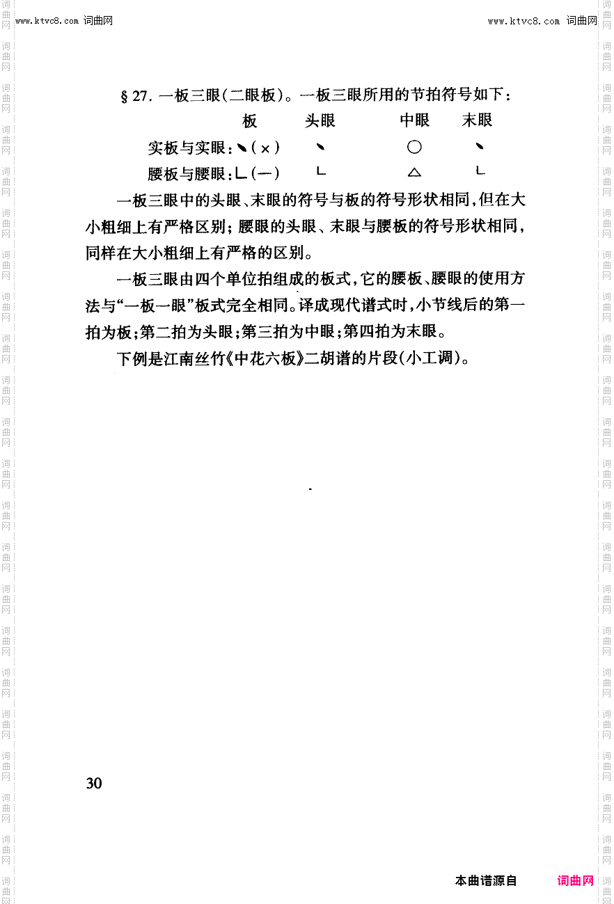 其他曲谱_工尺谱入门之四第30页；工尺谱的拍子符号；板眼板式-练习