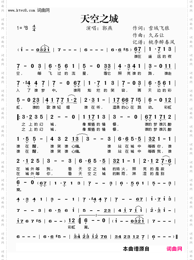 天空之城 郭燕版降B调伴奏