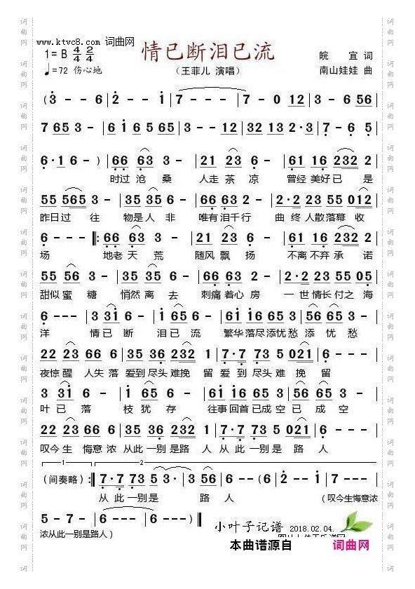 《情已断泪已流》B调伴奏