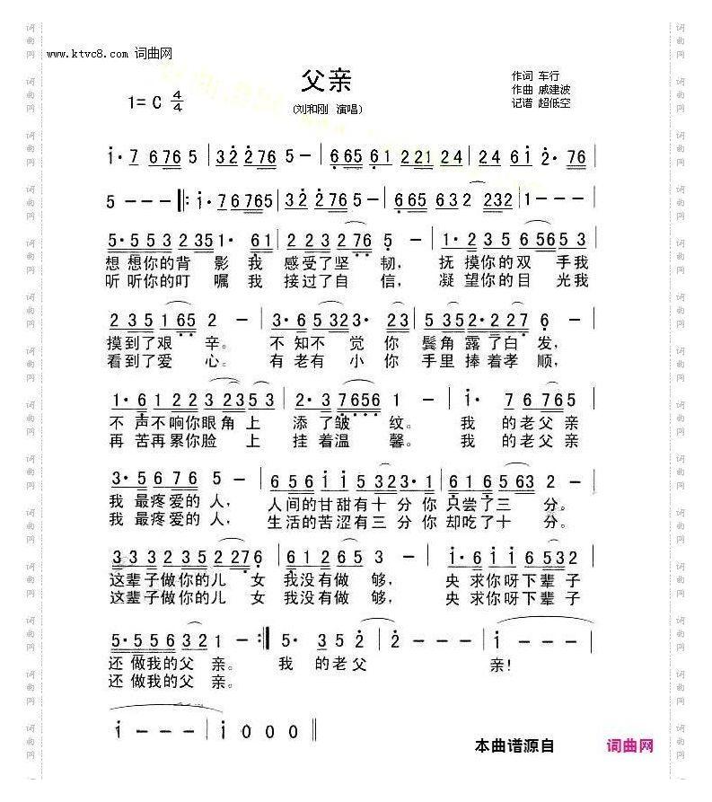 父亲刘和刚钢琴优秀版G调伴奏