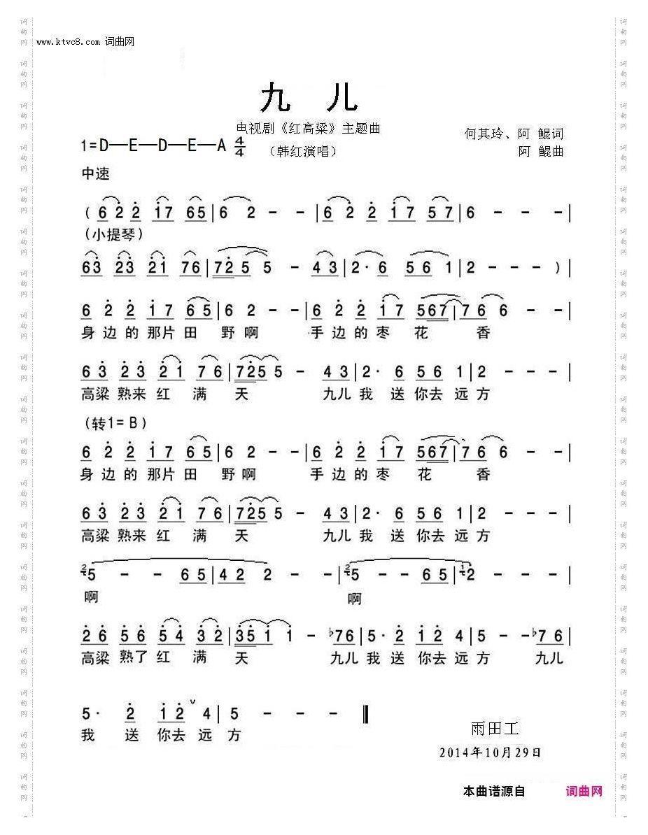 九儿D调优秀伴奏
