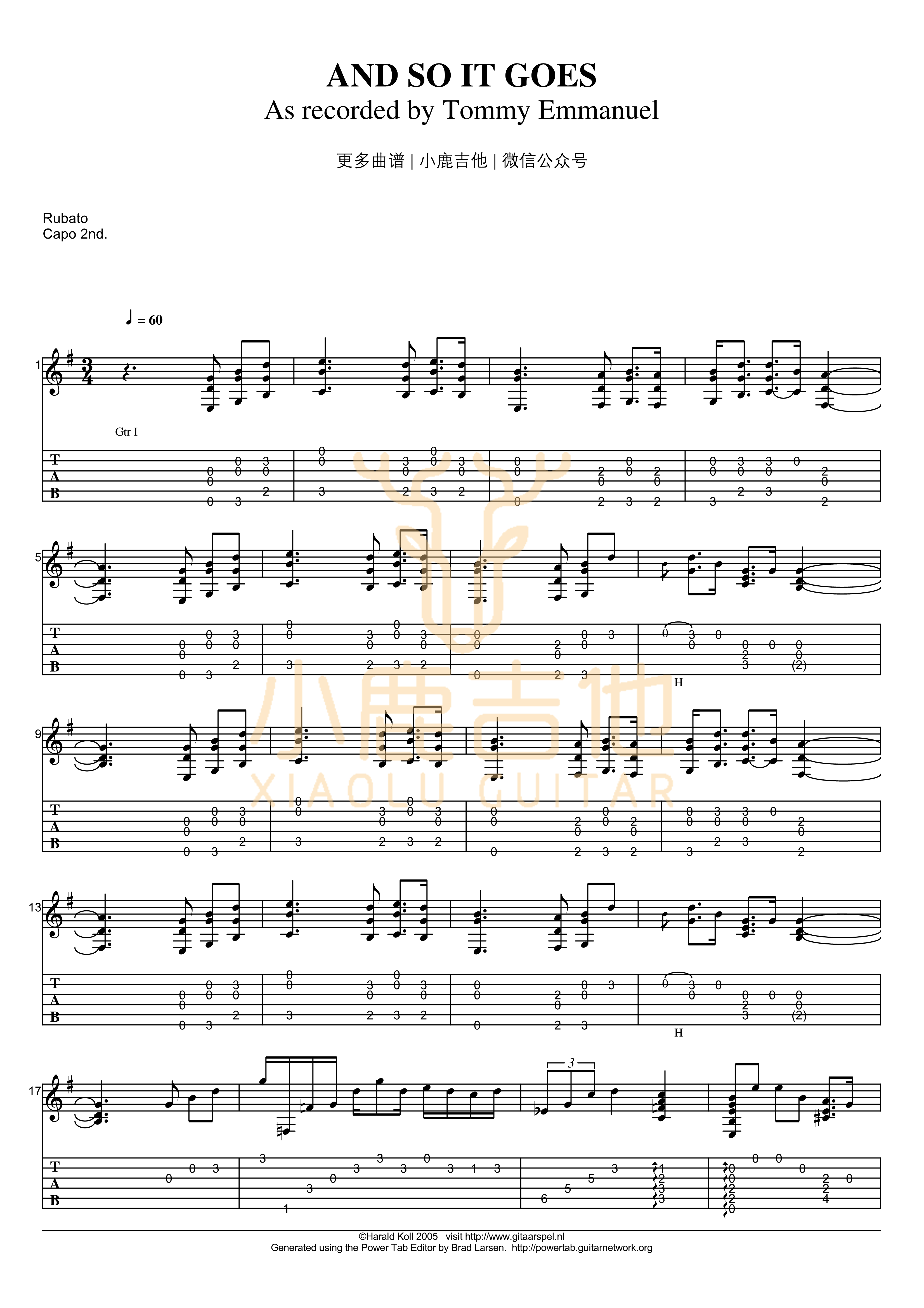 Tommy_Emmanuel_-_And_So_It_Goes拇指弹拨吉他六线谱_小鹿吉他制谱