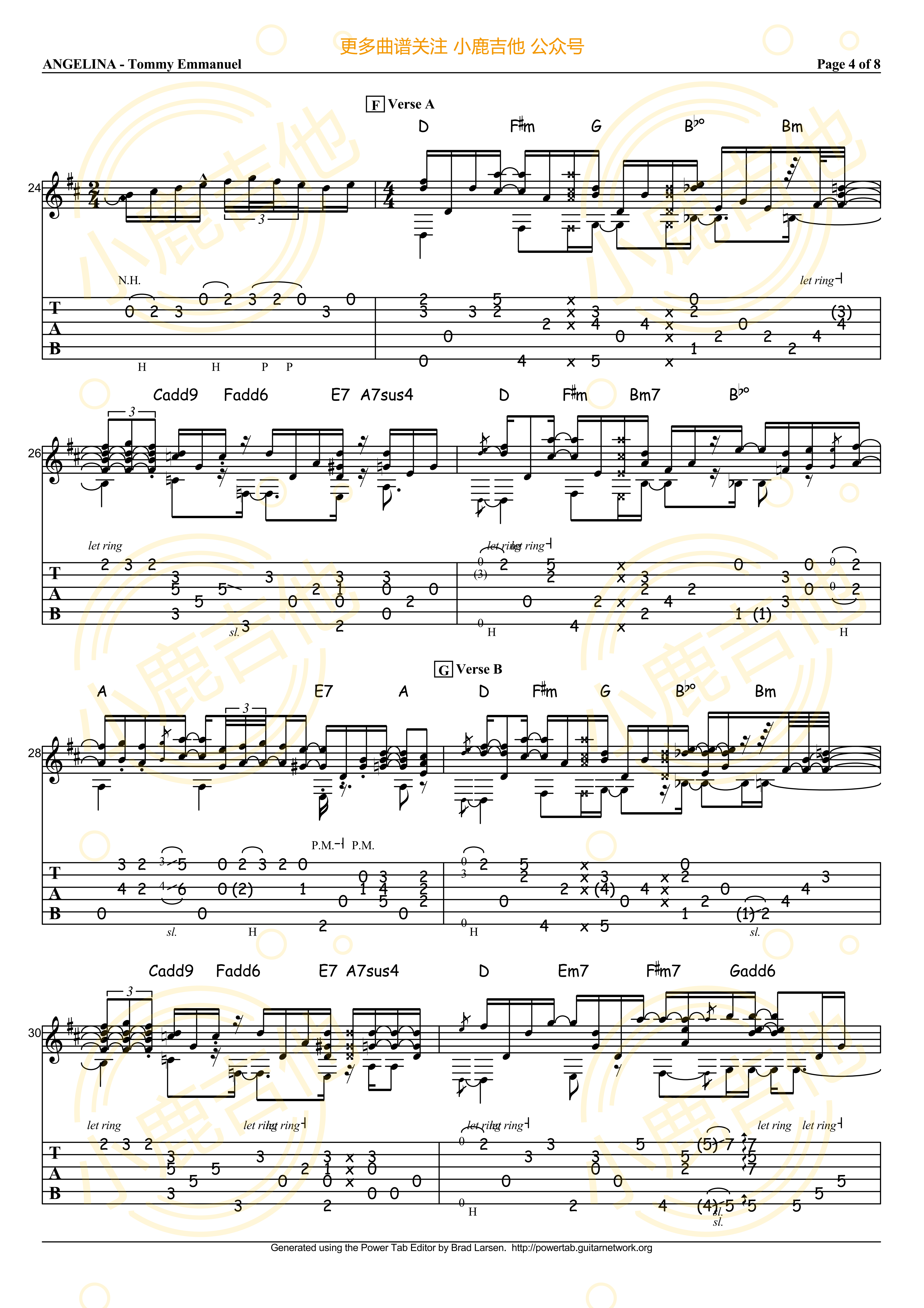 Tommy_Emmanuel_-_Angelina拇指弹拨吉他六线谱_小鹿吉他制谱