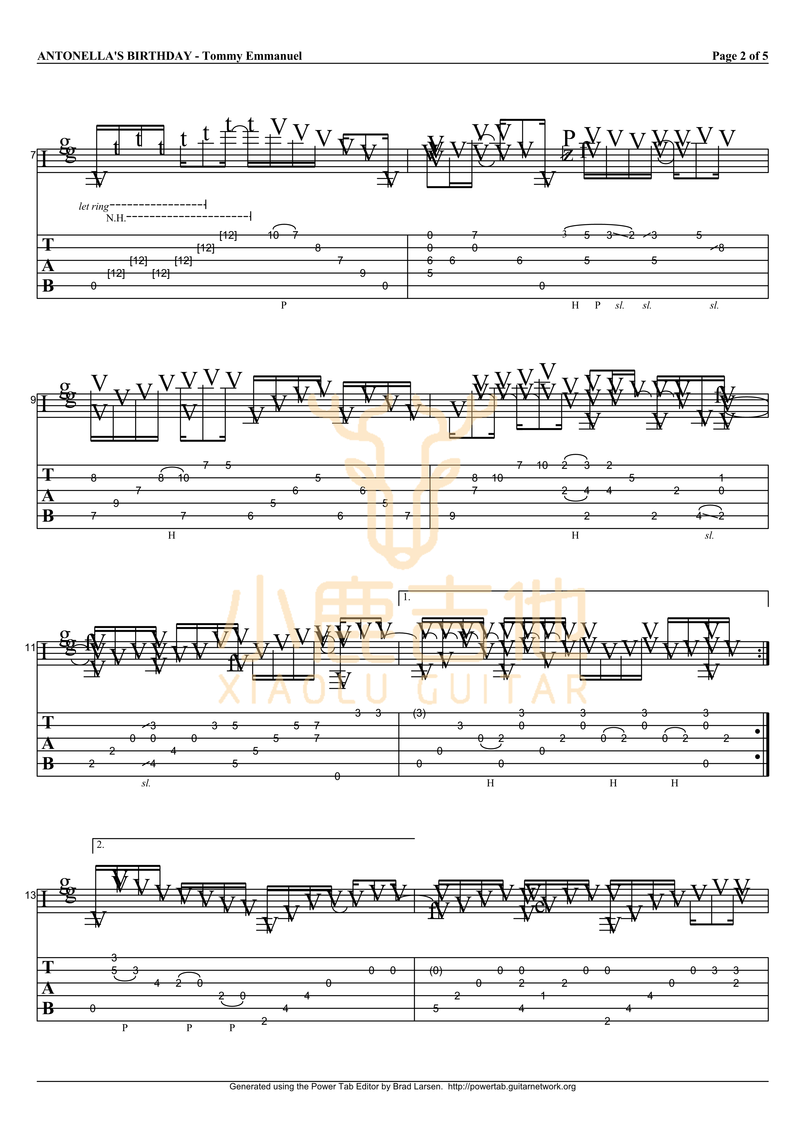 Tommy_Emmanuel_-_Antonellas_Birthday拇指弹拨吉他六线谱_小鹿吉他制谱