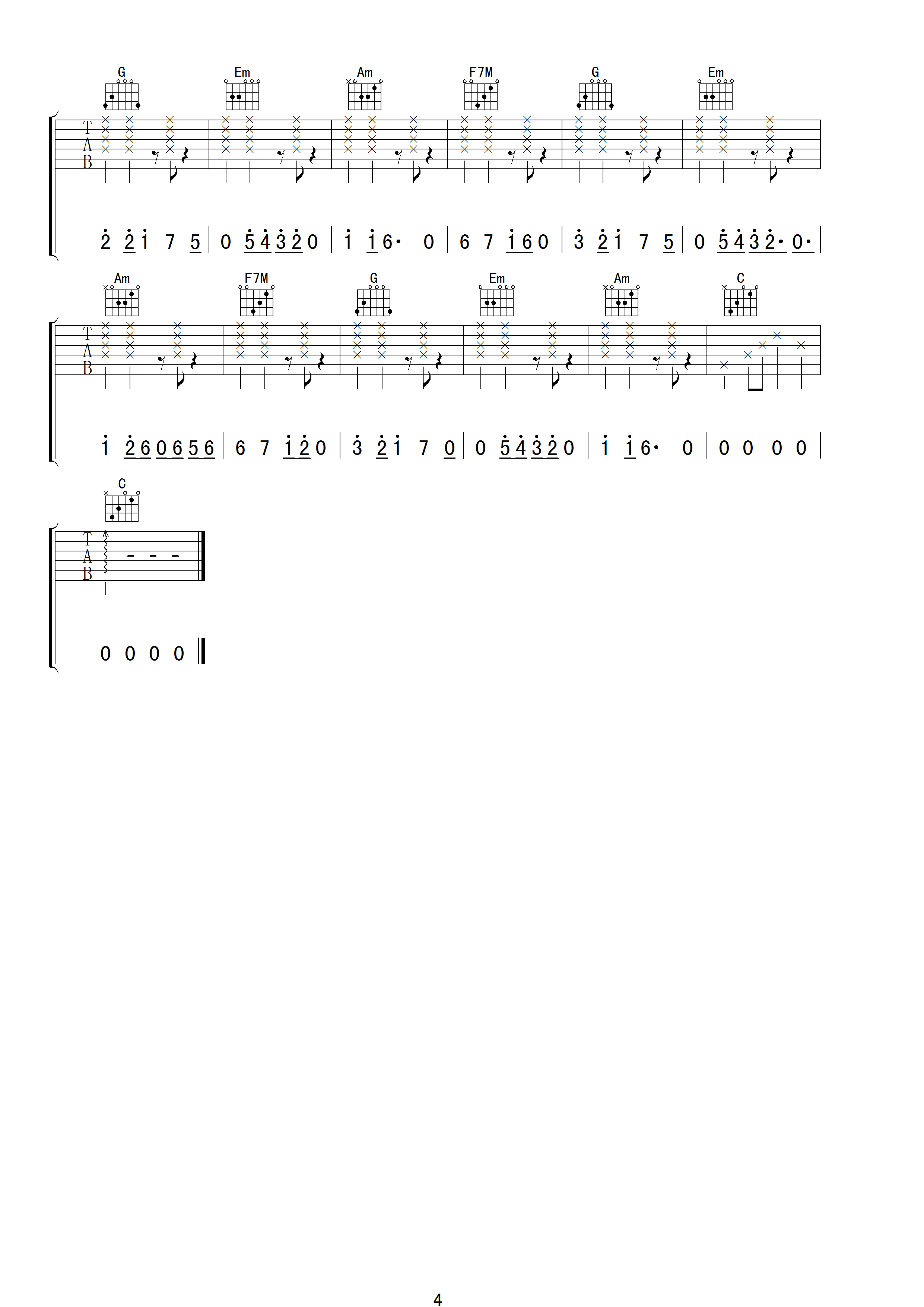 New_Order_Bizarre_Love_Triangle吉他六线谱C调_小叶歌吉他弹唱伴奏六线谱