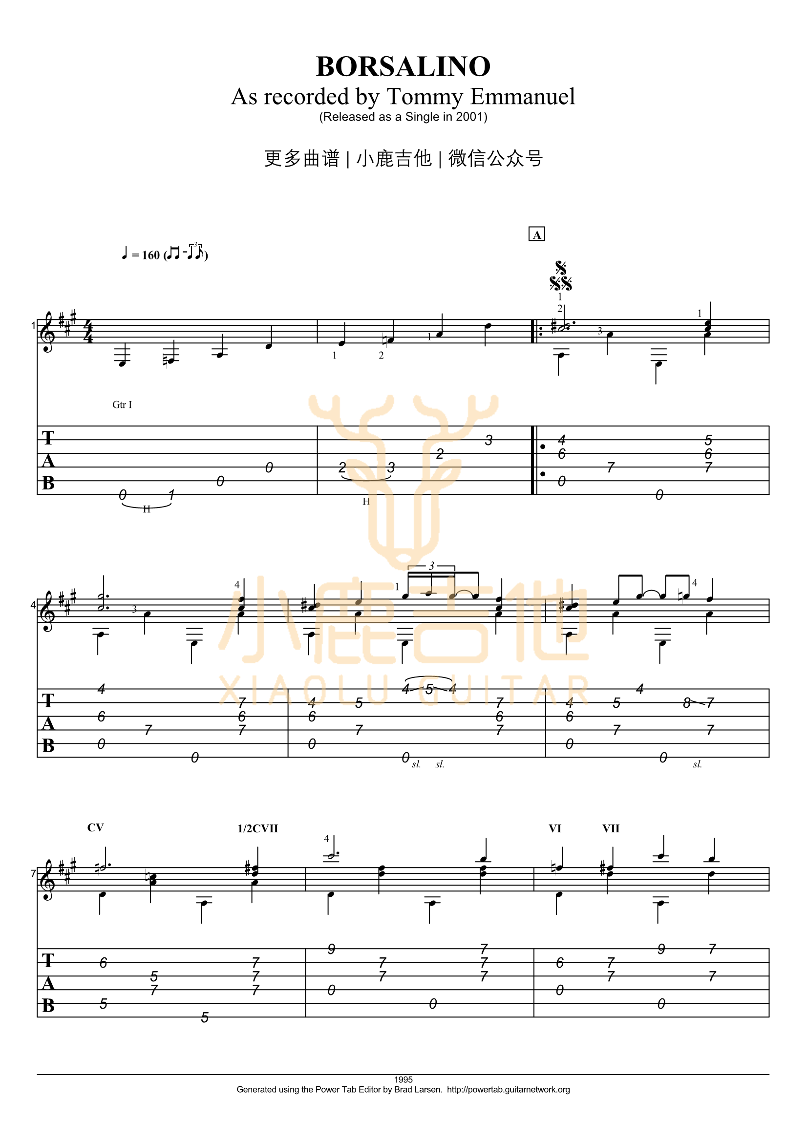 Tommy_Emmanuel_-_Borsalino拇指弹拨吉他六线谱_小鹿吉他制谱