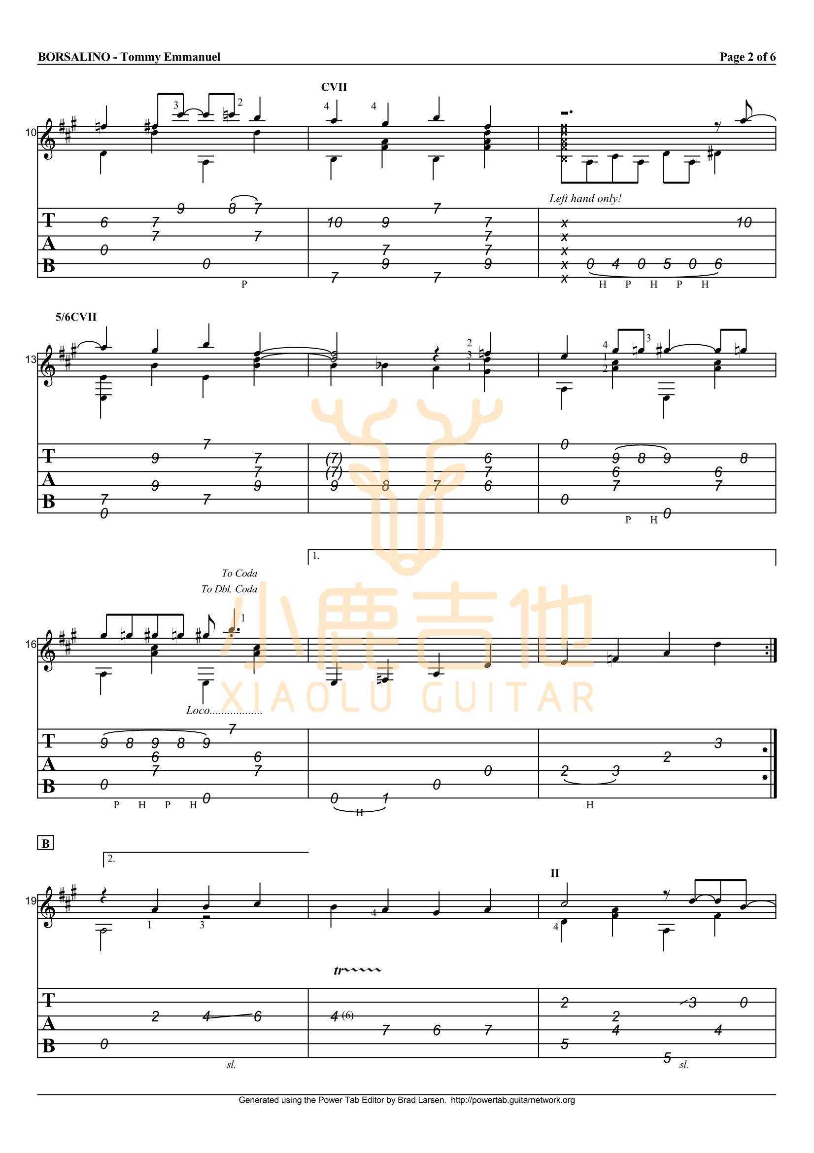 Tommy_Emmanuel_-_Borsalino拇指弹拨吉他六线谱_小鹿吉他制谱