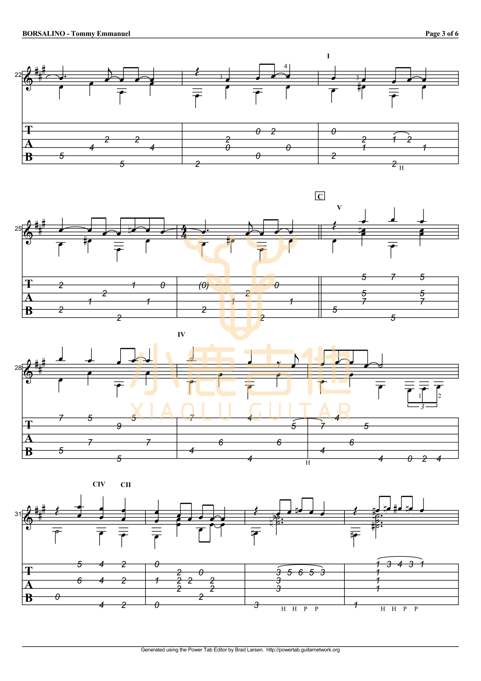 Tommy_Emmanuel_-_Borsalino拇指弹拨吉他六线谱_小鹿吉他制谱