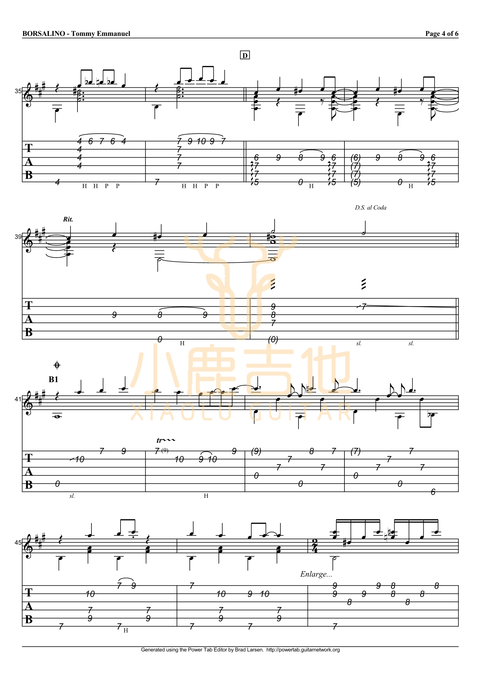 Tommy_Emmanuel_-_Borsalino拇指弹拨吉他六线谱_小鹿吉他制谱