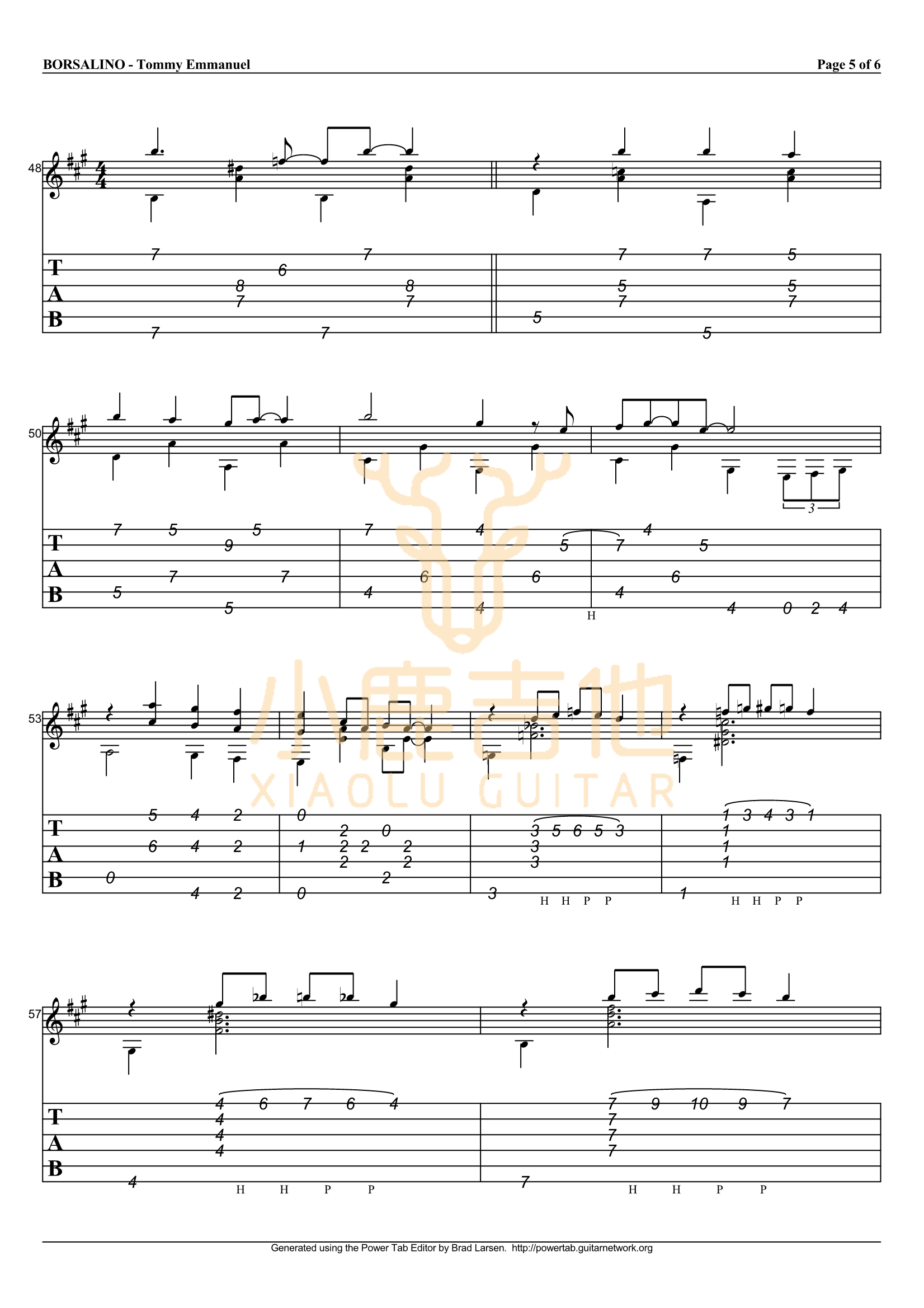 Tommy_Emmanuel_-_Borsalino拇指弹拨吉他六线谱_小鹿吉他制谱