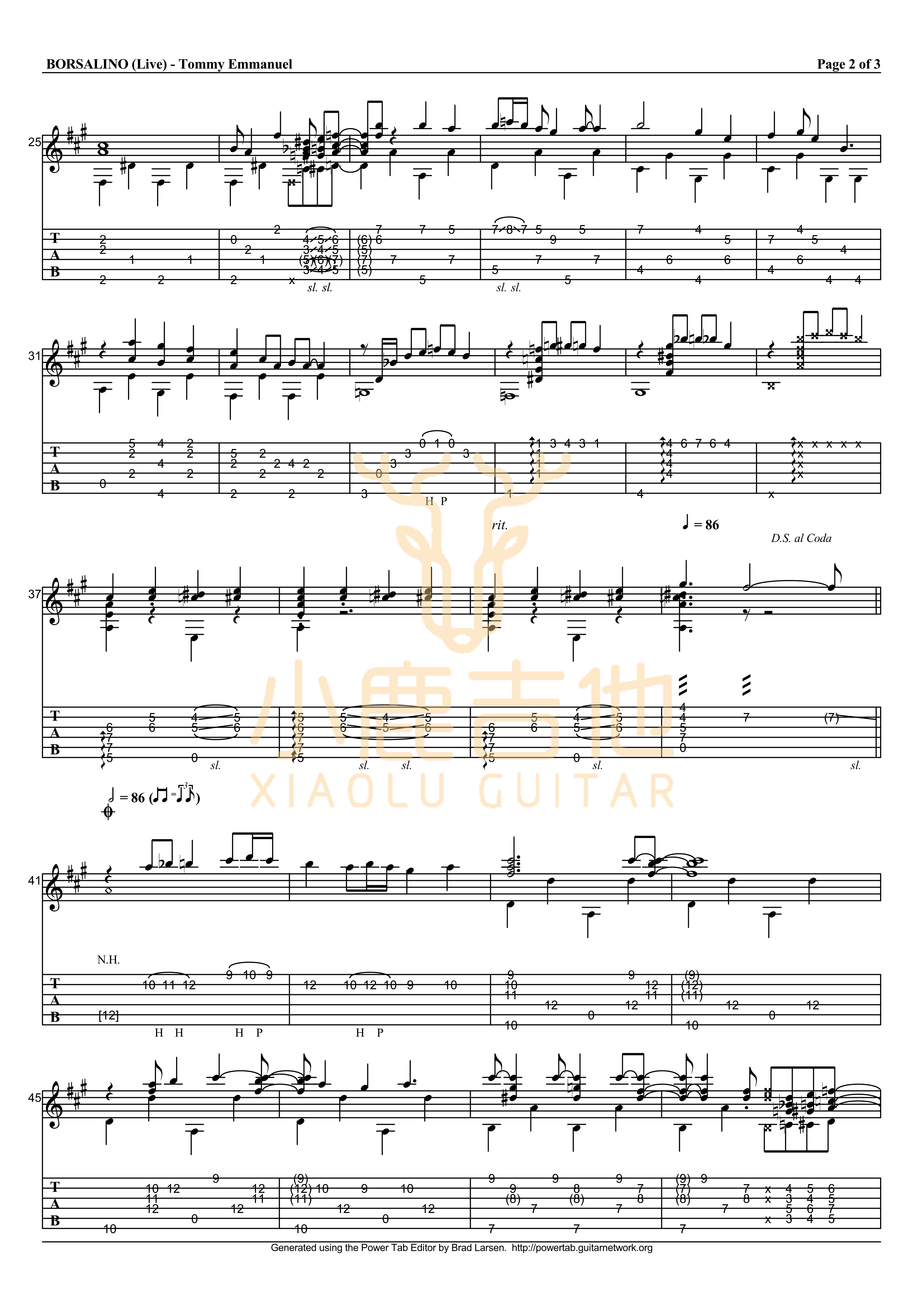 Tommy_Emmanuel_-_Borsalino_live拇指弹拨吉他六线谱_小鹿吉他制谱