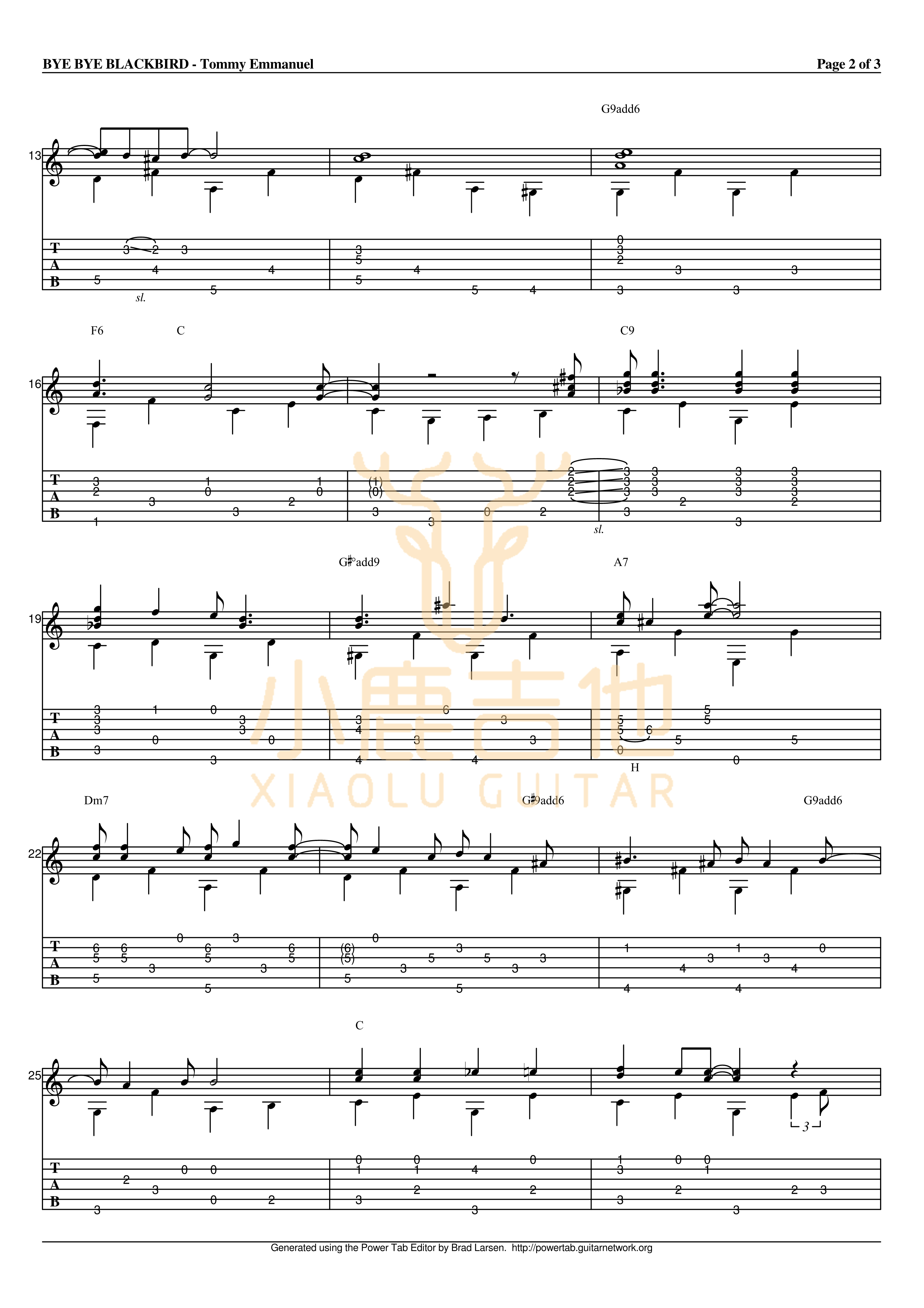 Tommy_Emmanuel_-_Bye_Bye_Blackbird拇指弹拨吉他六线谱_小鹿吉他制谱