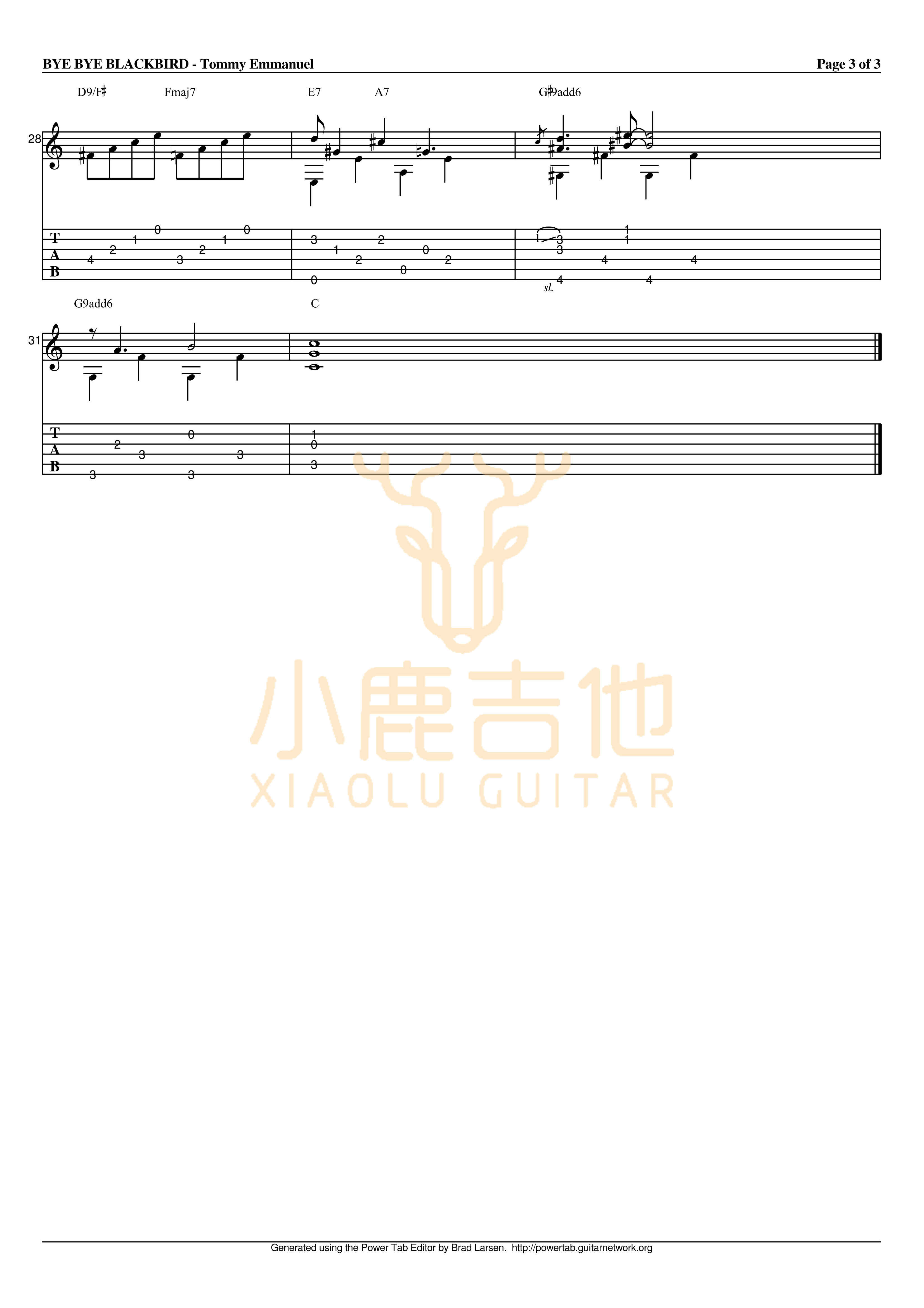 Tommy_Emmanuel_-_Bye_Bye_Blackbird拇指弹拨吉他六线谱_小鹿吉他制谱