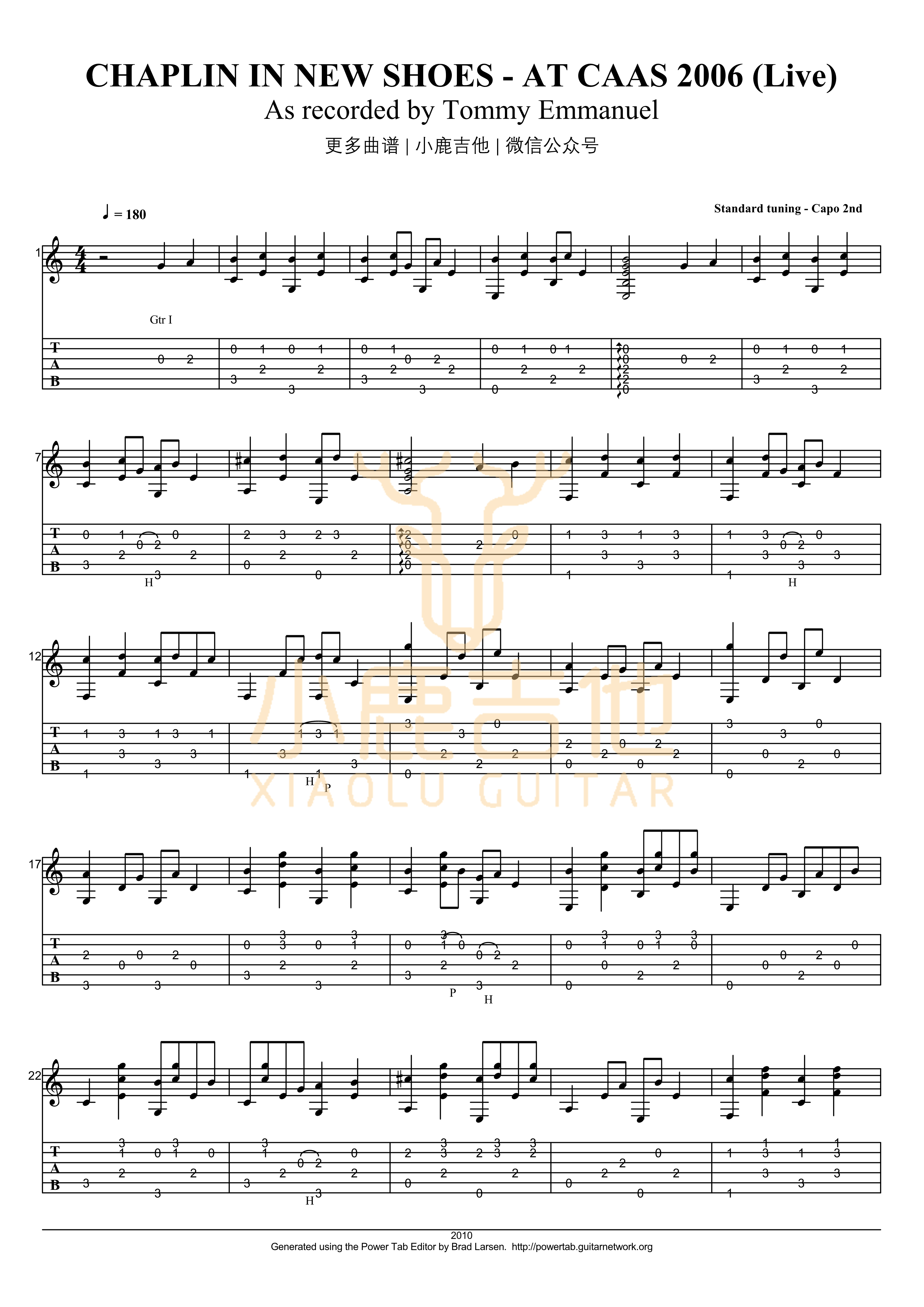 Tommy_Emmanuel_-_Chaplin_In_New_Shoes拇指弹拨吉他六线谱_小鹿吉他制谱