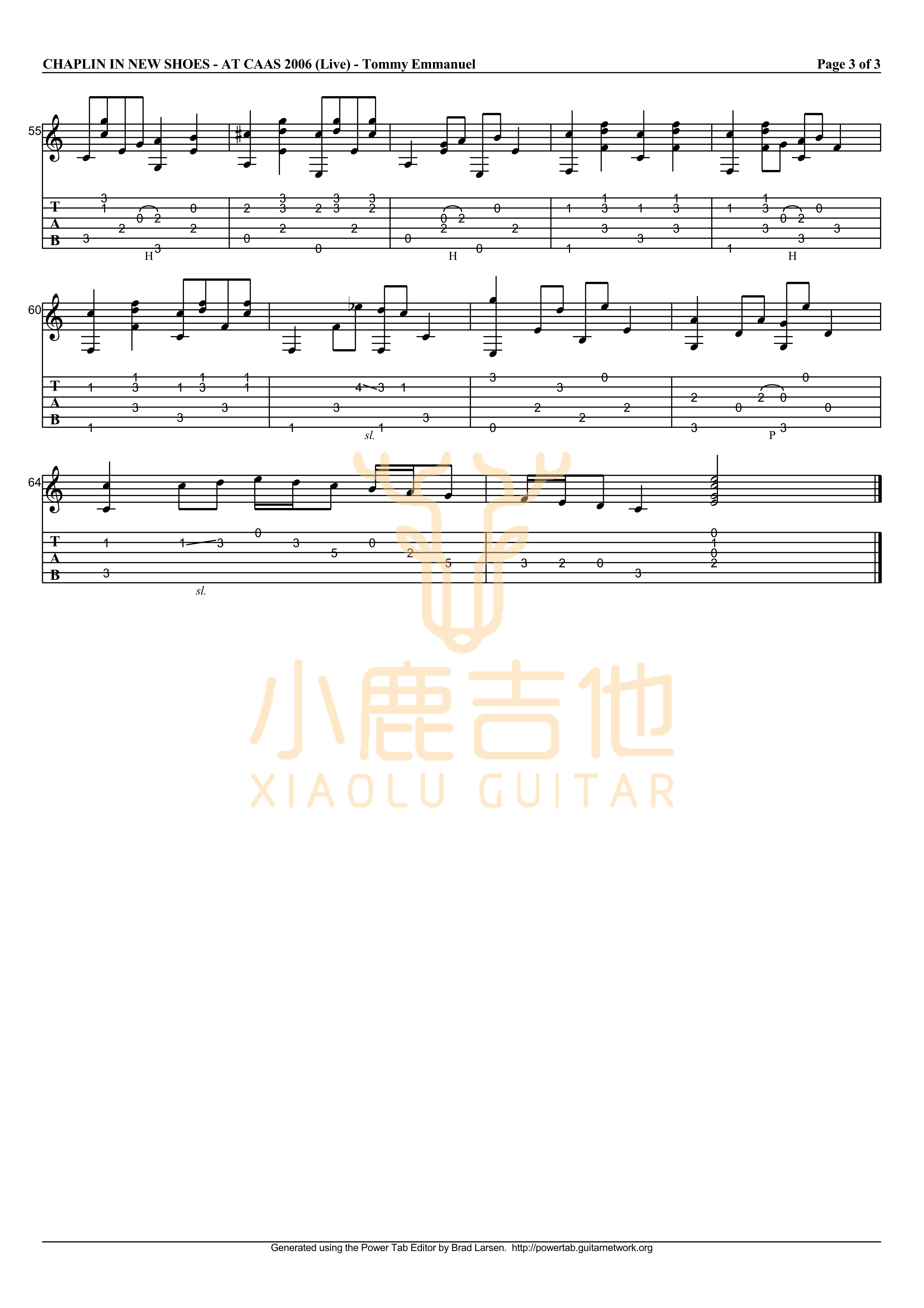 Tommy_Emmanuel_-_Chaplin_In_New_Shoes拇指弹拨吉他六线谱_小鹿吉他制谱