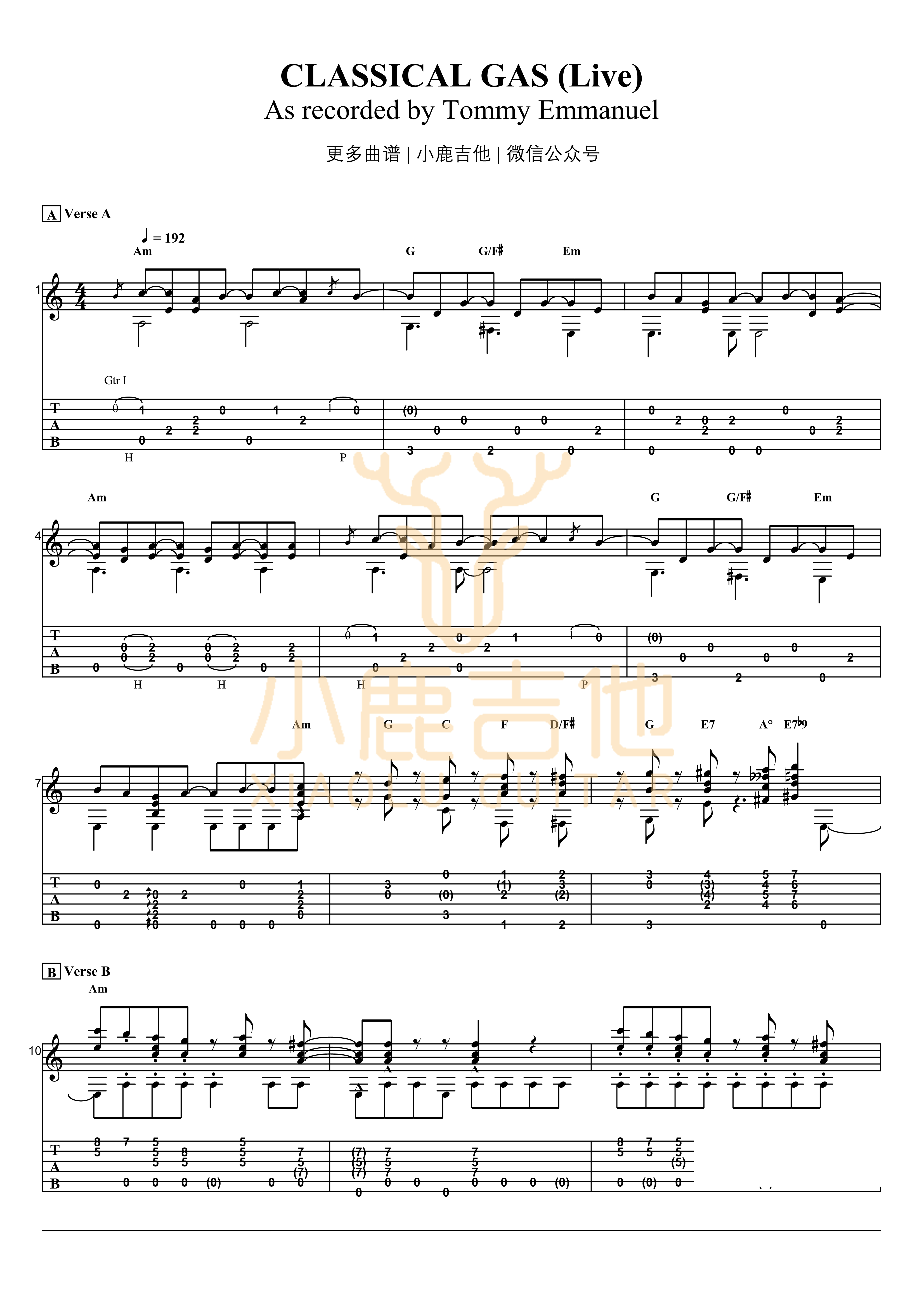 Tommy_Emmanuel_-_Classical_Gas拇指弹拨吉他六线谱_小鹿吉他制谱
