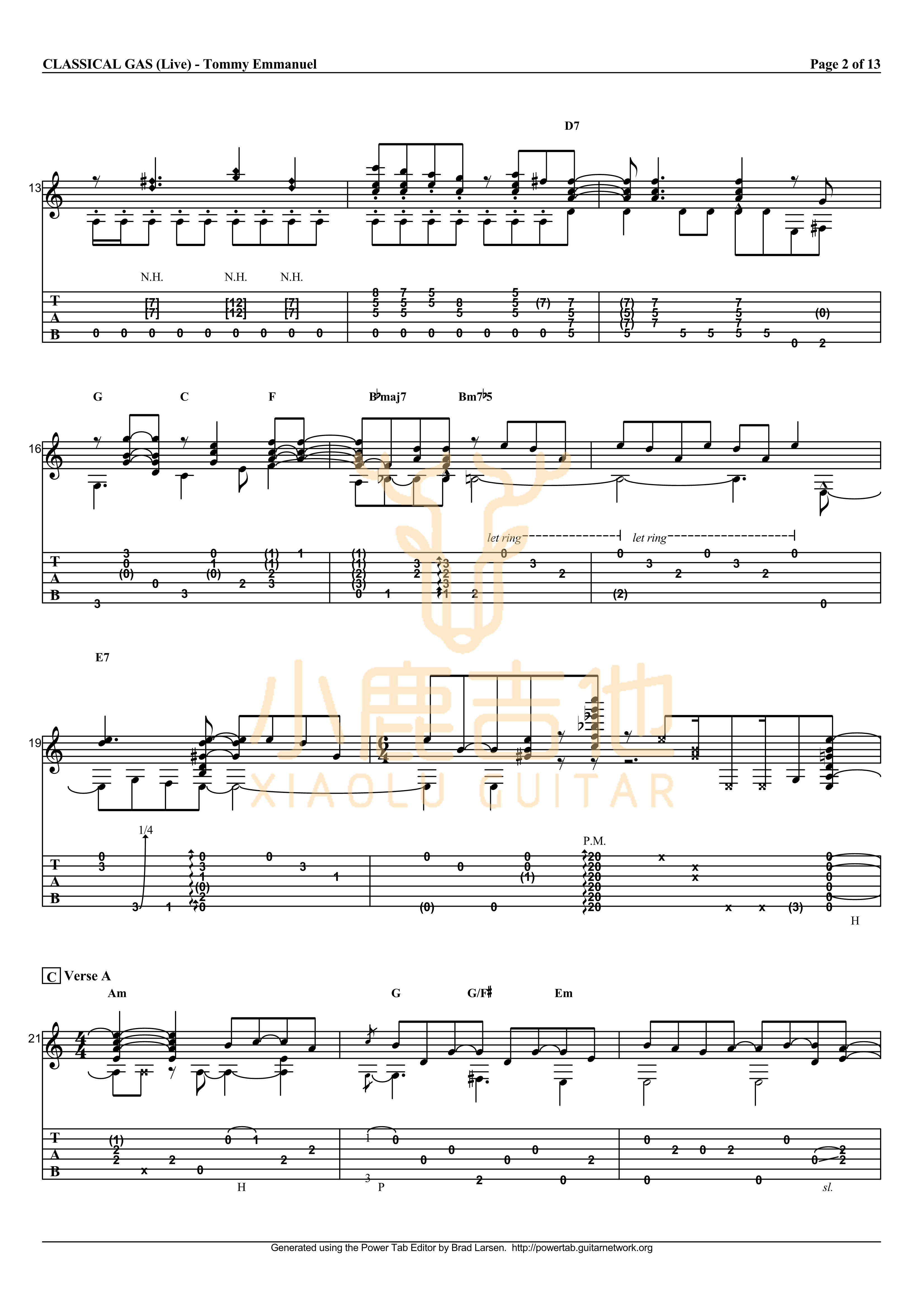 Tommy_Emmanuel_-_Classical_Gas拇指弹拨吉他六线谱_小鹿吉他制谱