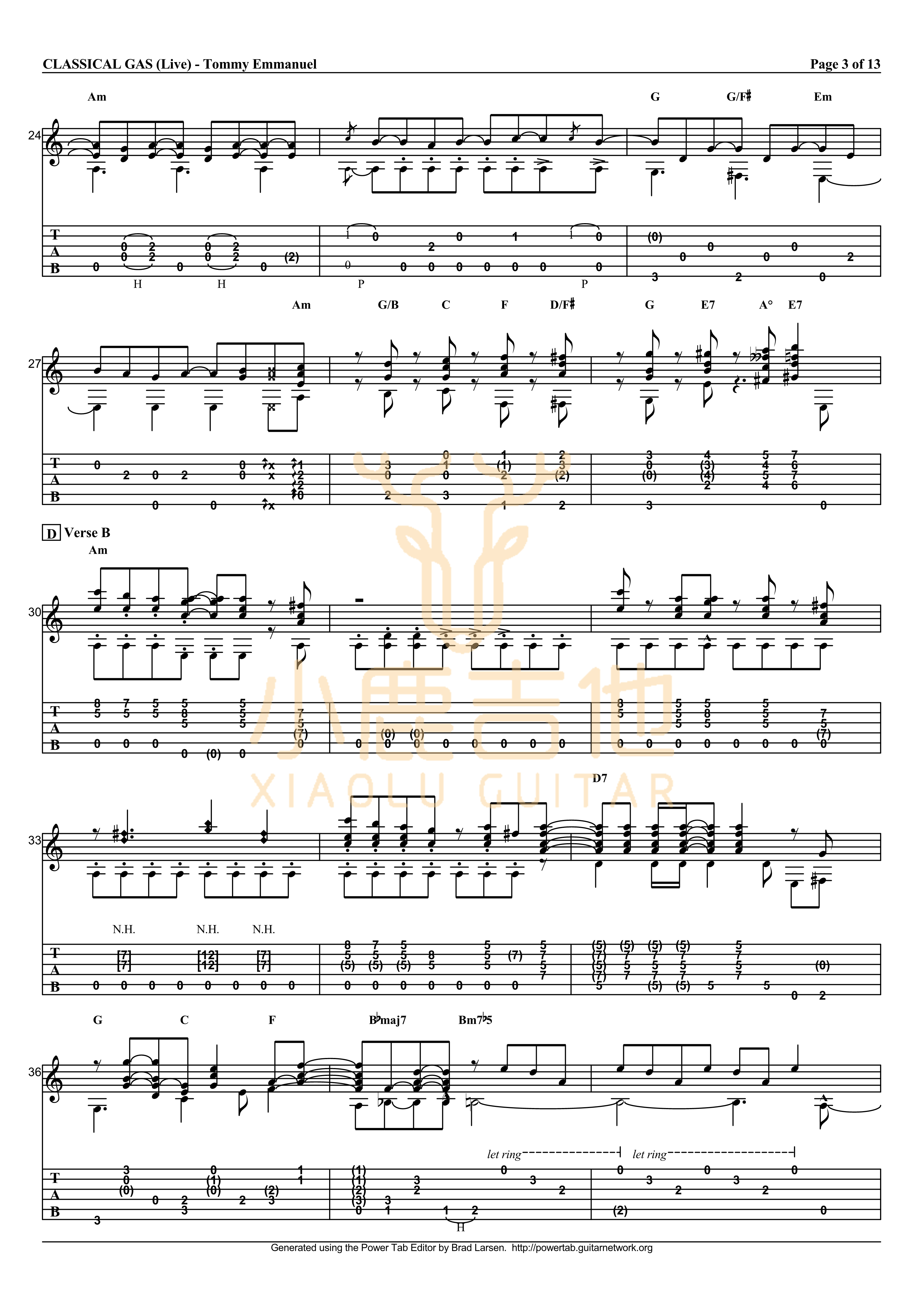 Tommy_Emmanuel_-_Classical_Gas拇指弹拨吉他六线谱_小鹿吉他制谱