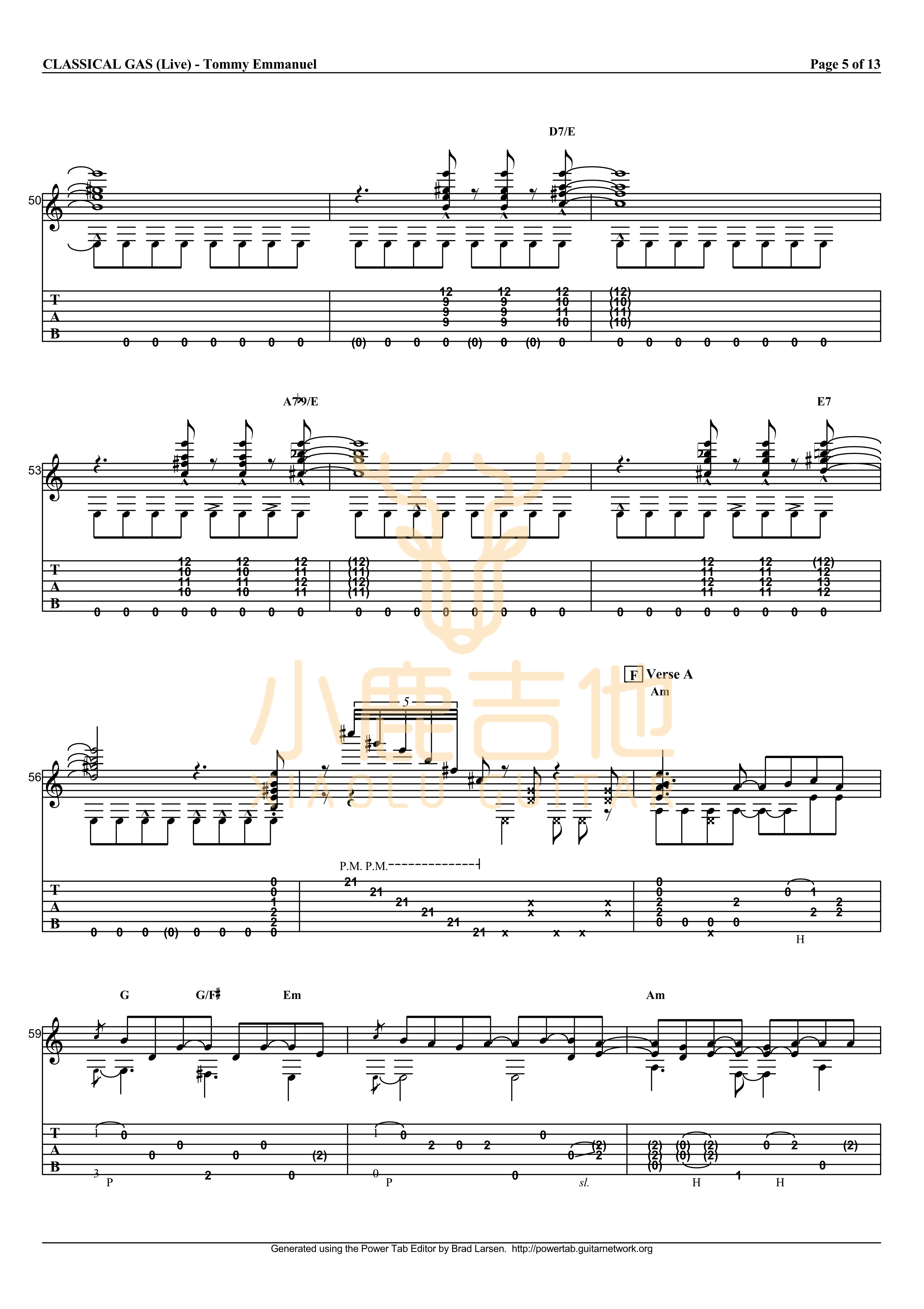 Tommy_Emmanuel_-_Classical_Gas拇指弹拨吉他六线谱_小鹿吉他制谱