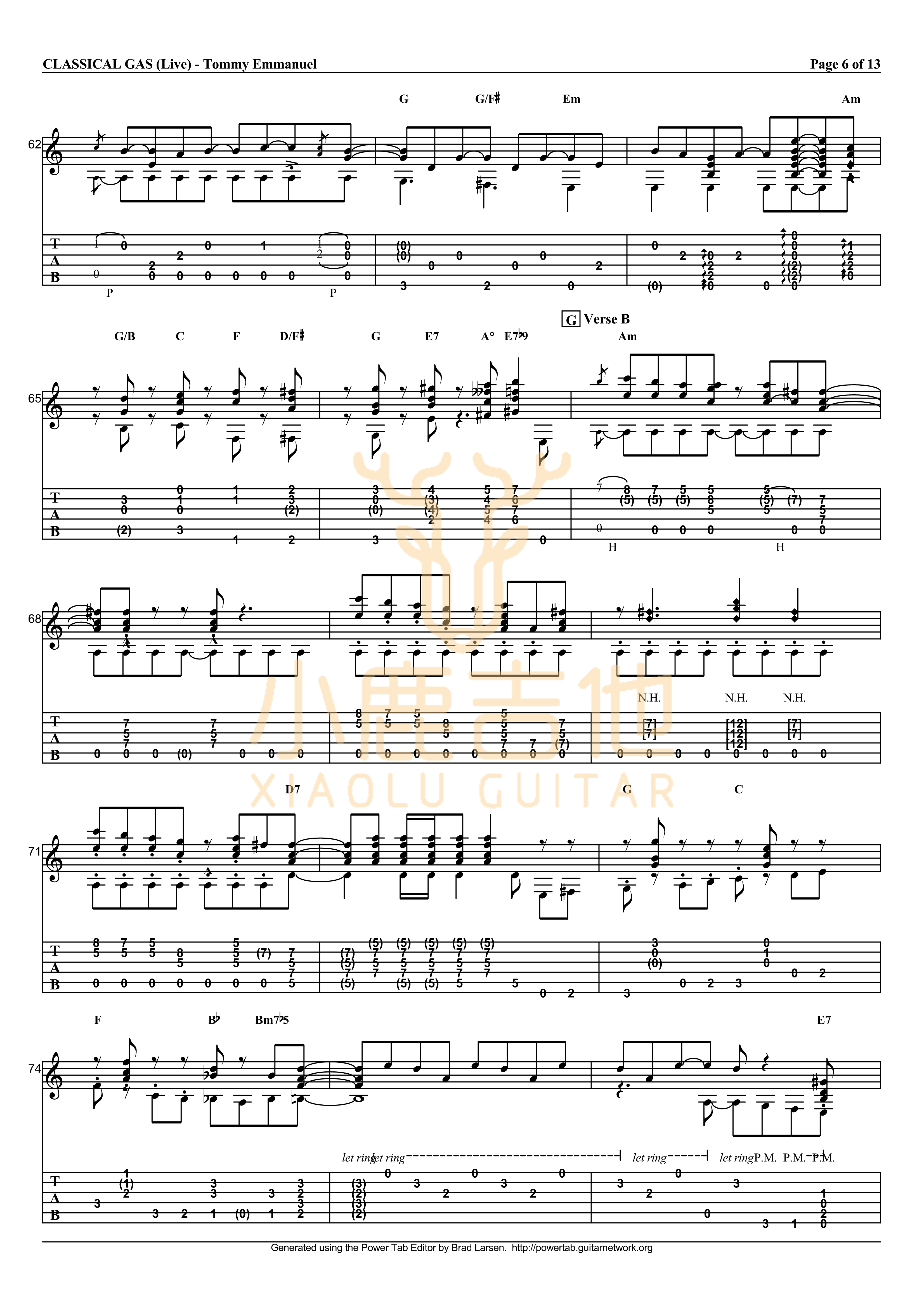 Tommy_Emmanuel_-_Classical_Gas拇指弹拨吉他六线谱_小鹿吉他制谱