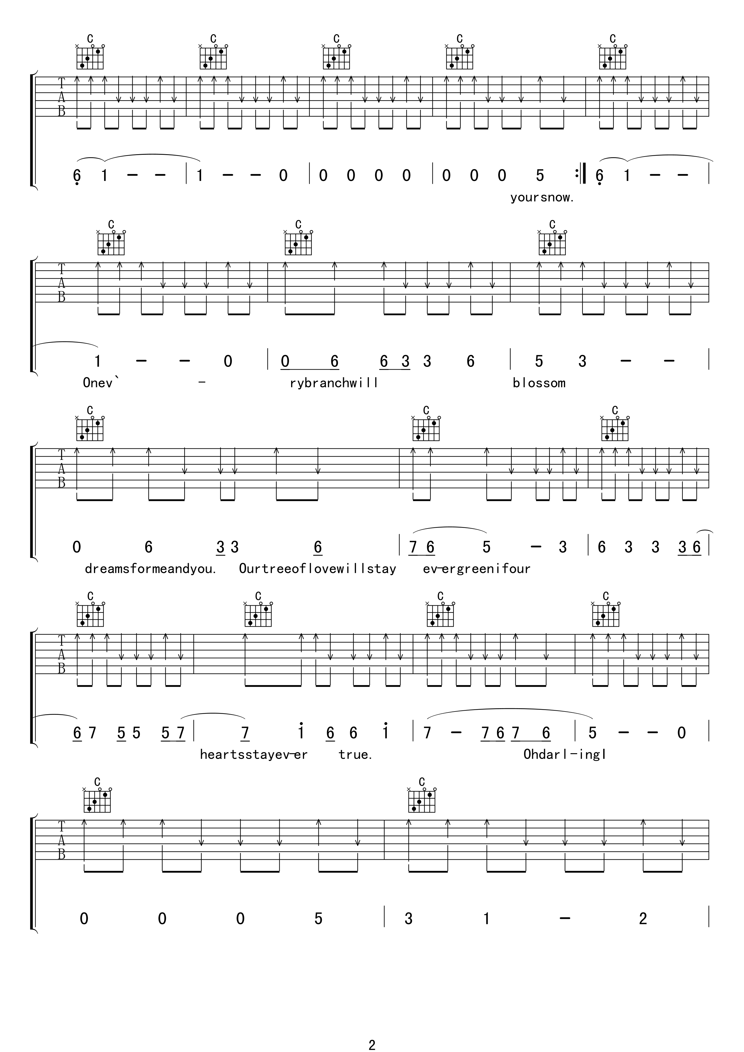 cliff_richard_Evergreen_Tree吉他六线谱C调_17吉他弹唱伴奏六线谱