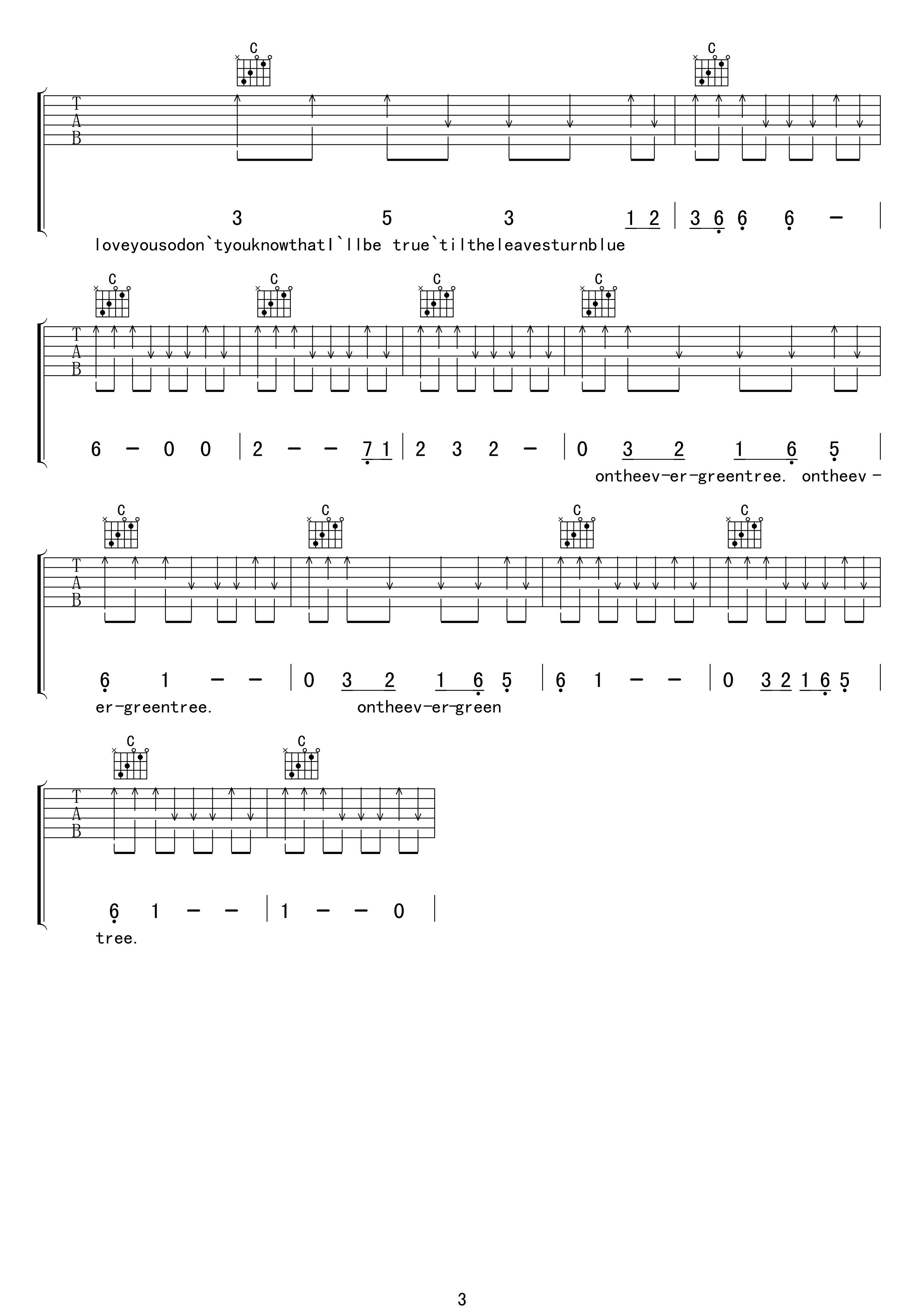 cliff_richard_Evergreen_Tree吉他六线谱C调_17吉他弹唱伴奏六线谱