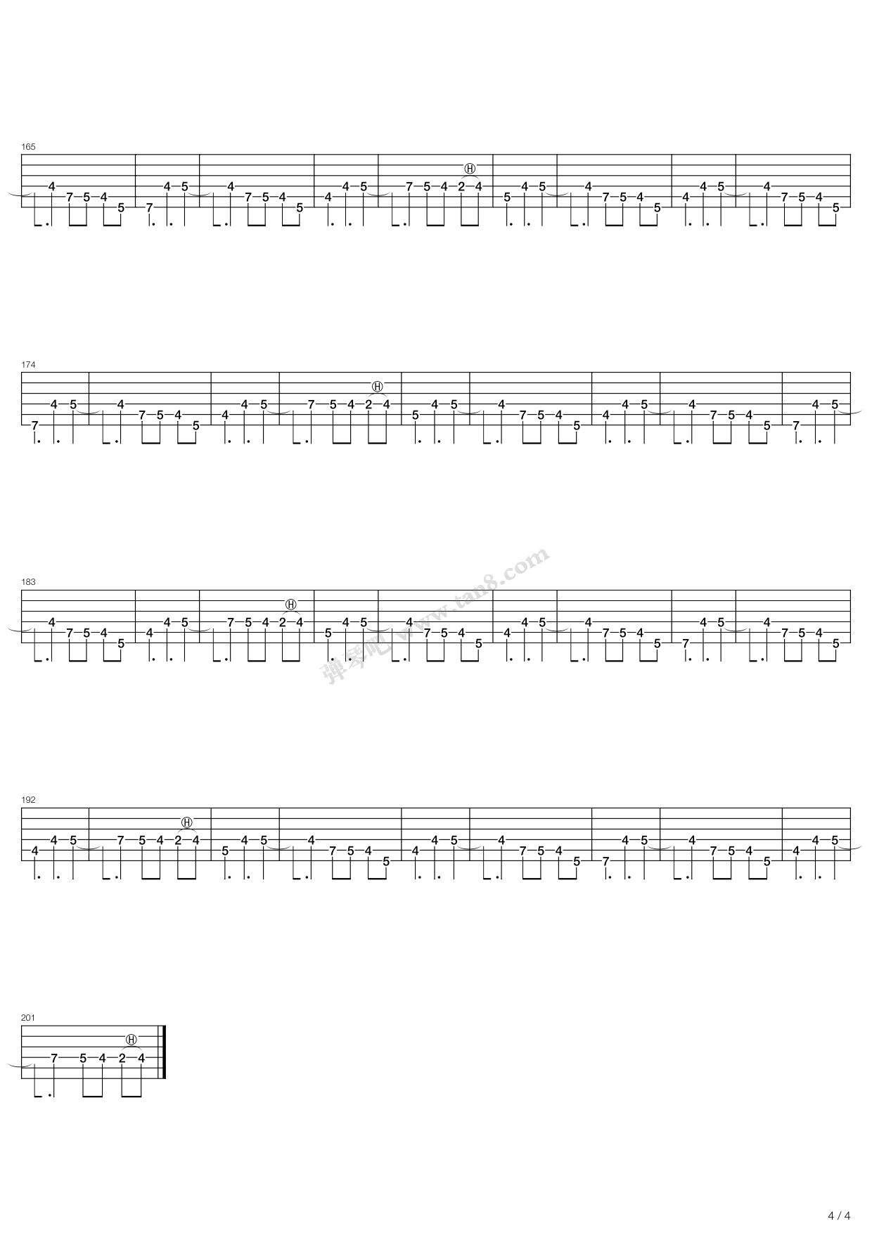 Metallica_Fade_to_black独奏谱_C调六线谱超清版