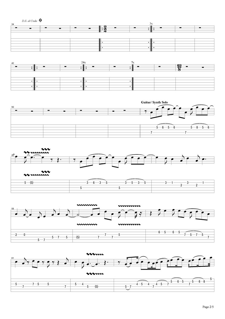 Led_Zeppelin_Fool_In_The_Rain独奏谱_原调六线谱简单版