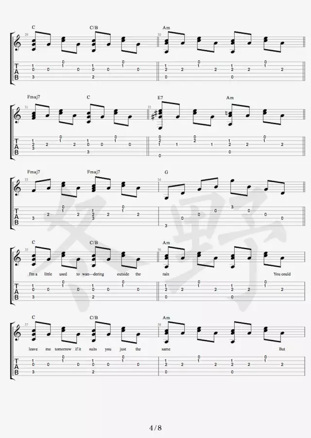 Daniel_Powter_Free_Loop吉他六线谱原调_冬野吉他弹唱伴奏六线谱