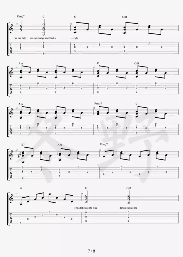 Daniel_Powter_Free_Loop吉他六线谱原调_冬野吉他弹唱伴奏六线谱